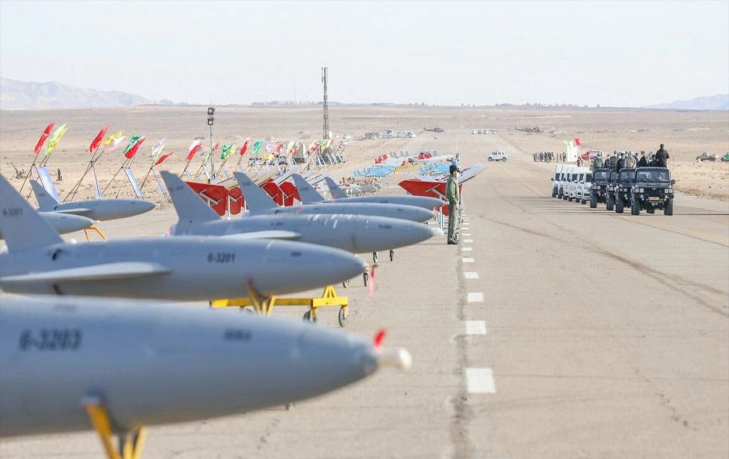 Iranian drones seen during a large-scale combat exercise in Semnan. Photo: AFP