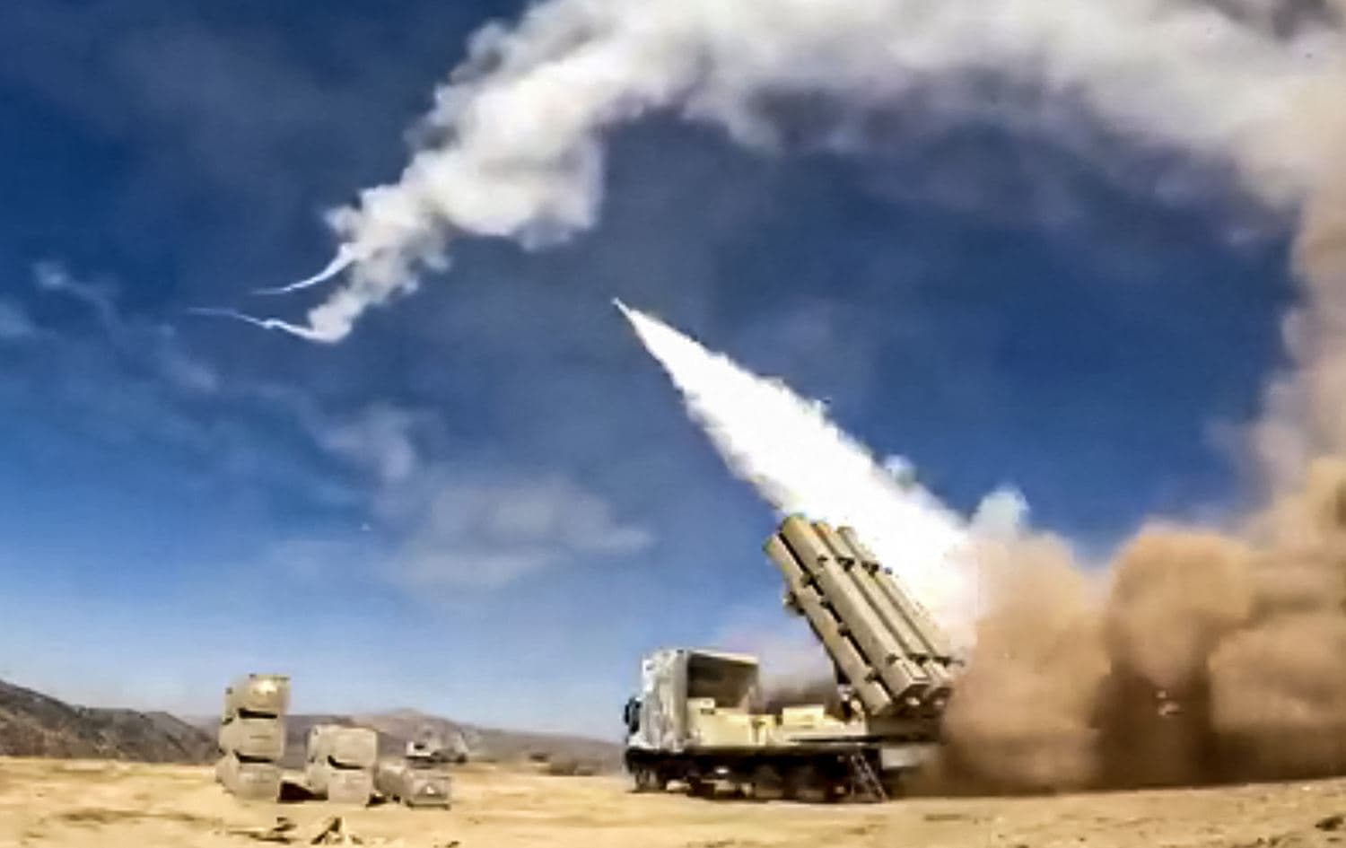 Video grab taken from Fars news agency shows a missile launch from Iran directed towards Sulaimani in the Kurdistan Region. Photo: Fars news agency/AFP