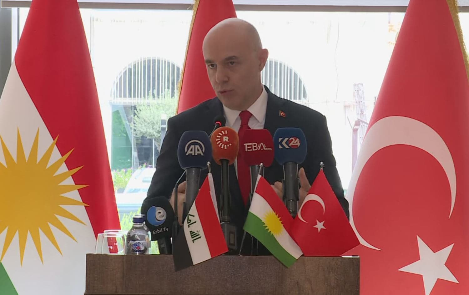 Turkish Ambassador to Iraq Ali Riza Guney holding a press conference on October 9, 2022. Photo: Rudaw