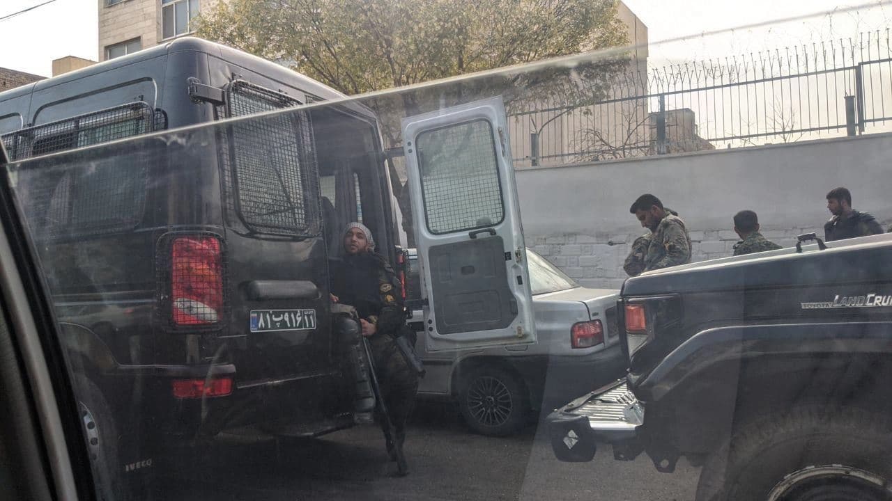 Security forces outside Iran University of Science and Technology in Tehran. Date: 29 October, 2022. Photo: Telegram