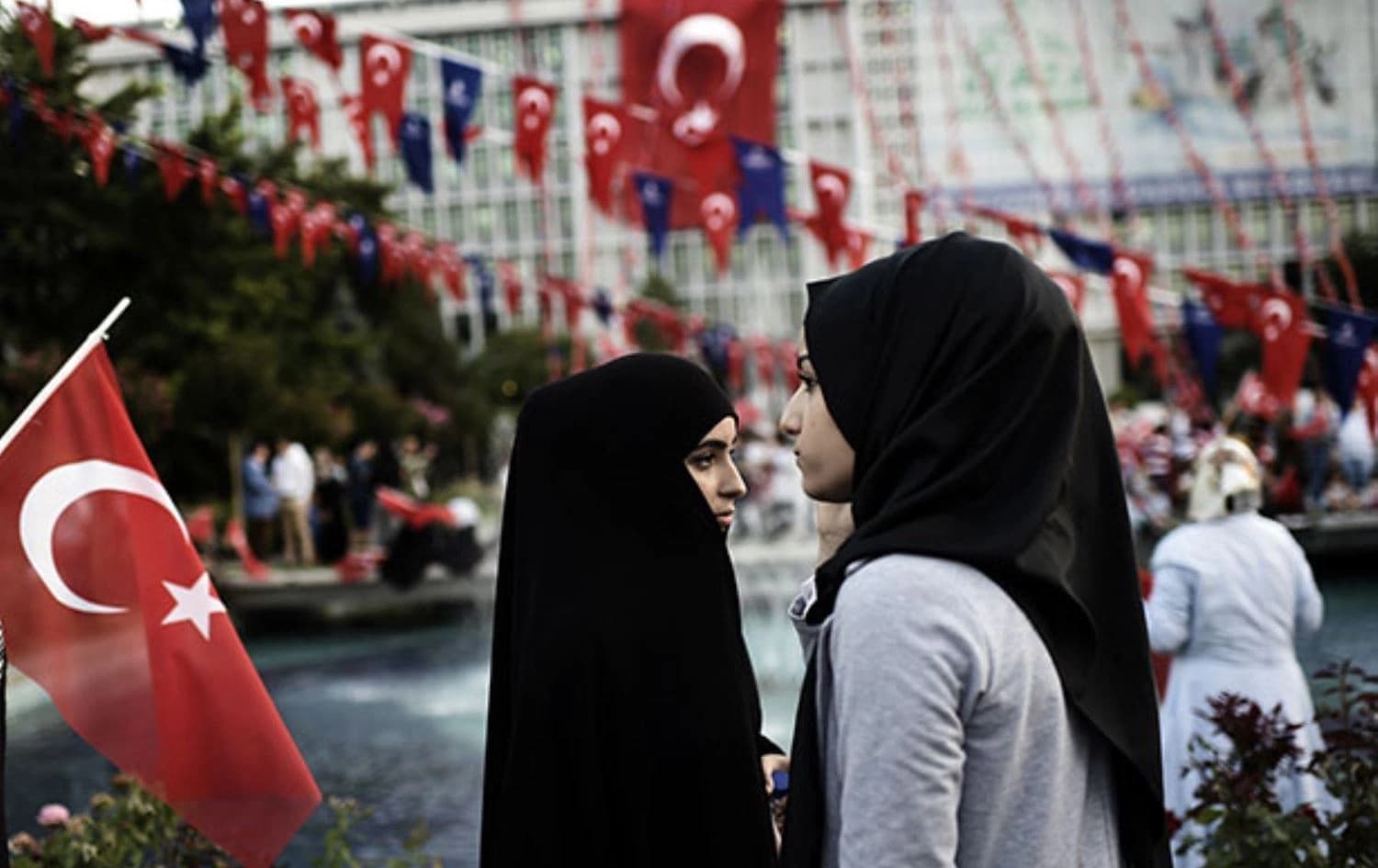 Women wearing headscarves at a pro-government demonstration in Istanbul. Photo: AFP