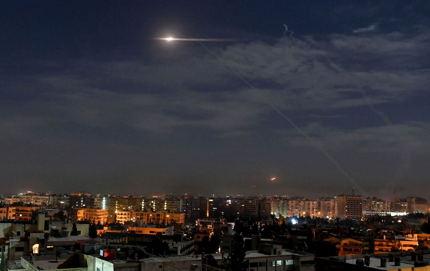 Missiles in the sky near the Damascus International Airport on January 21, 2019. Photo: AP