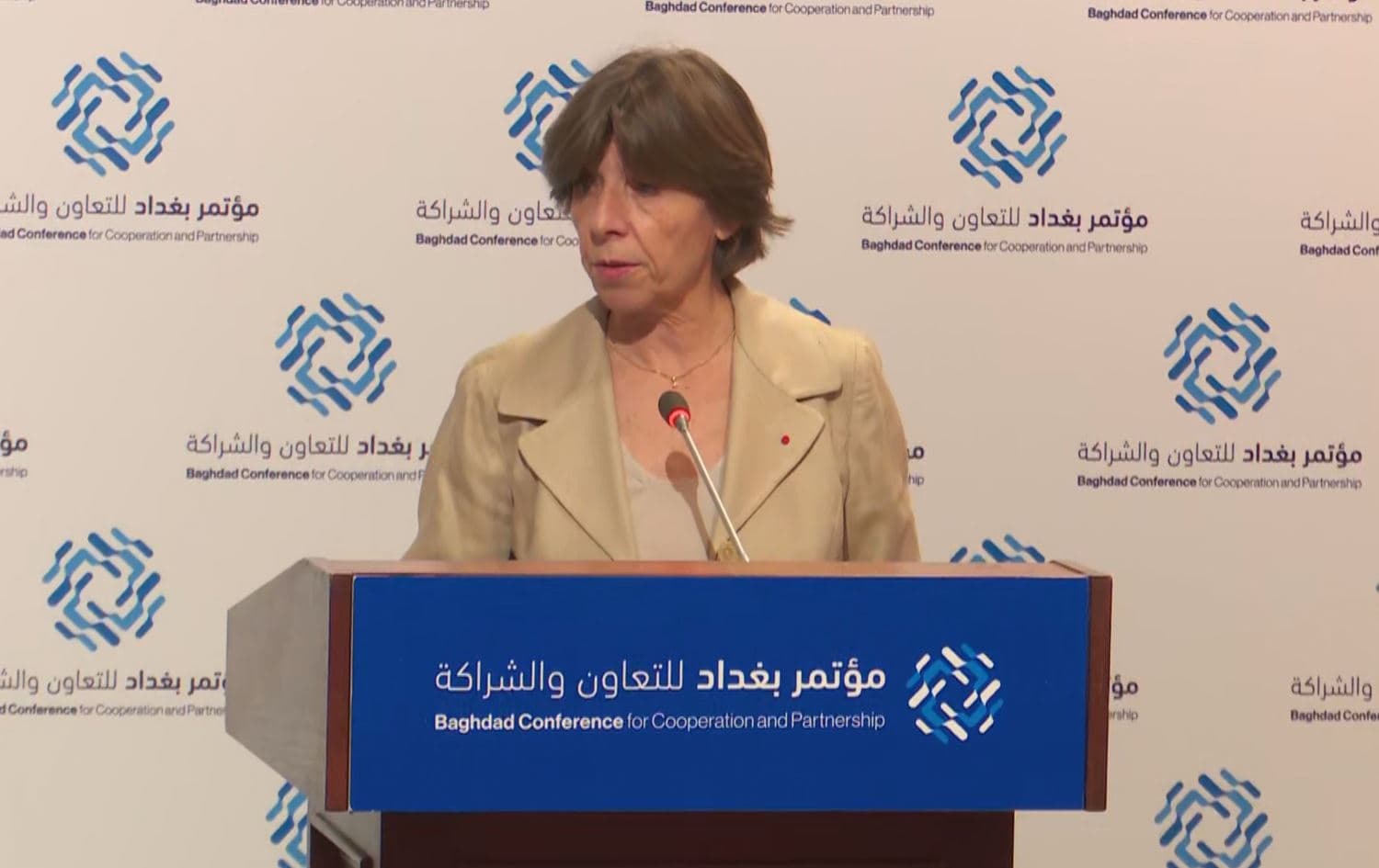 Catherine Colonna, France’s minister for Europe and foreign affairs, in a press conference at the second Baghdad Conference for Cooperation and Partnership in Amman, Jordan on December 20, 2022. Photo: Rudaw