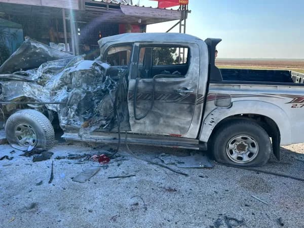 Aftermath of drone attack in Hasaka, Rojava. Date: January 18, 2023. Photo: ANHA