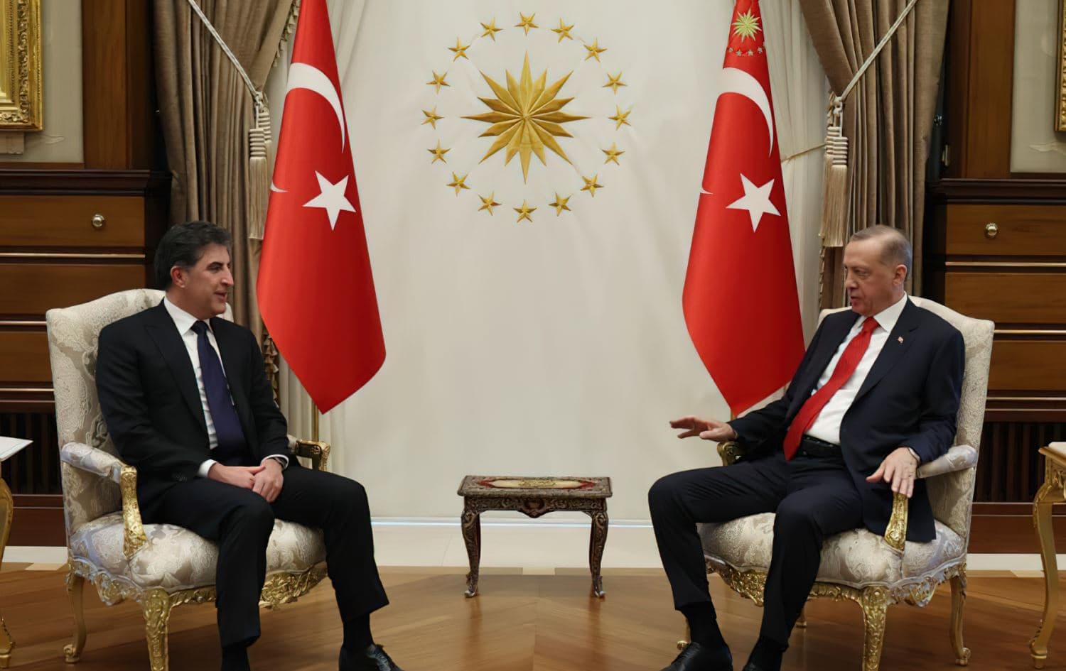 From left: Kurdistan Region President Nechirvan Barzani and Turkish President Recep Tayyip Erdogan in Ankara on January 26, 2023. Photo: Barzani's office