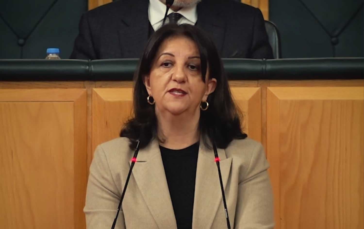 HDP Co-chair Pervin Buldan speaking to her party's lawmakers in Ankara on January 31, 2023. Photo: HDP 