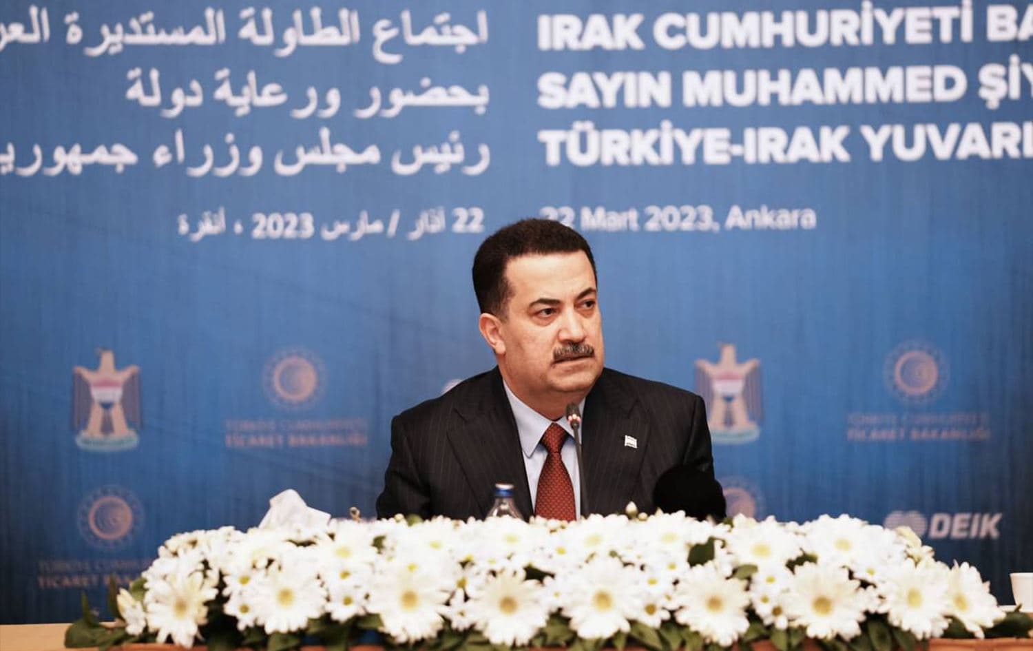 Iraqi Prime Minister Mohammed Shia' al-Sudani during a meeting with Turkish businessmen and investors on March 22, 2023. Photo: Sudani's office