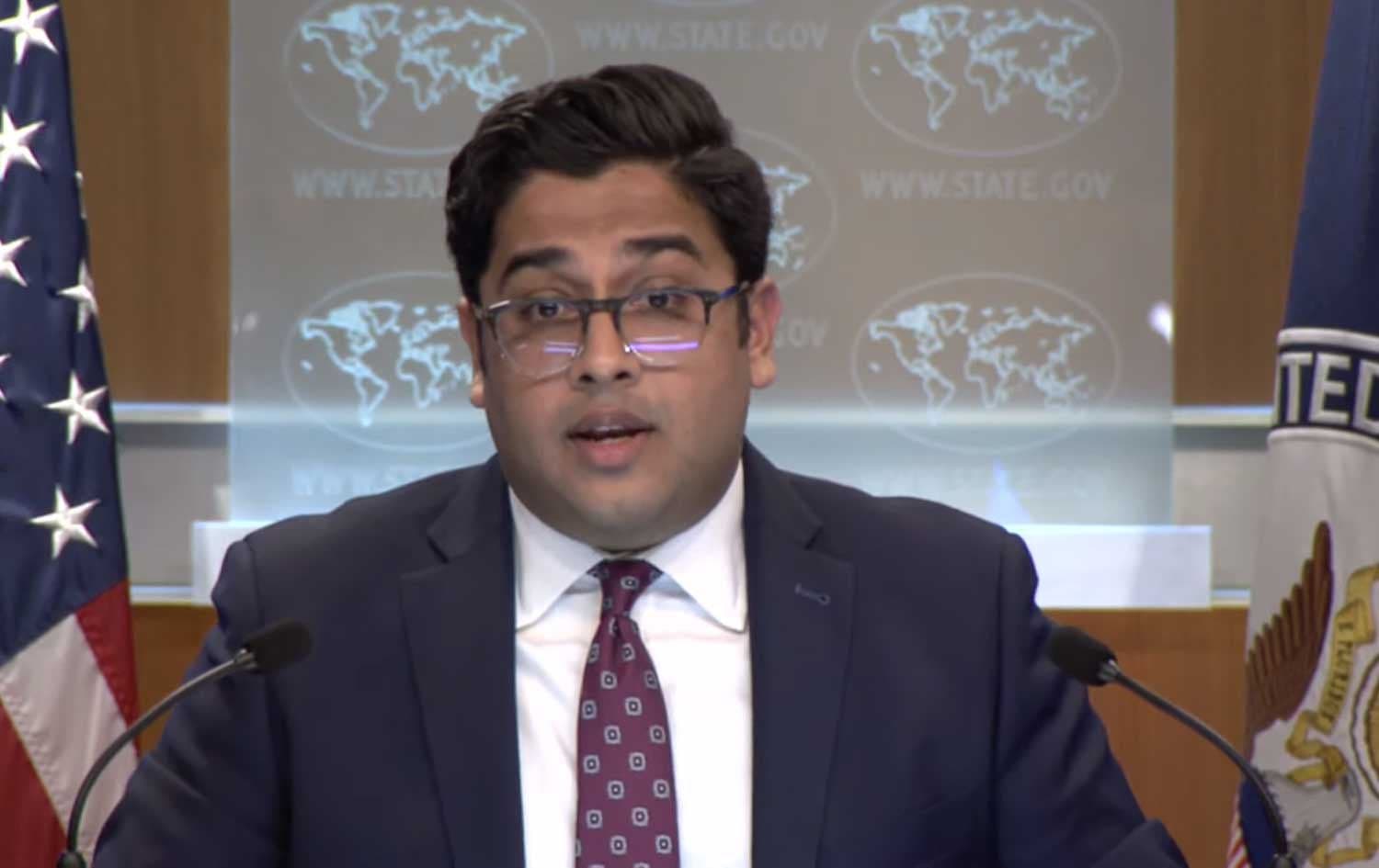 Vedant Patel, US State Department Principal Deputy Spokesperson, during a press briefing on March 27, 2023. Photo: State Department 