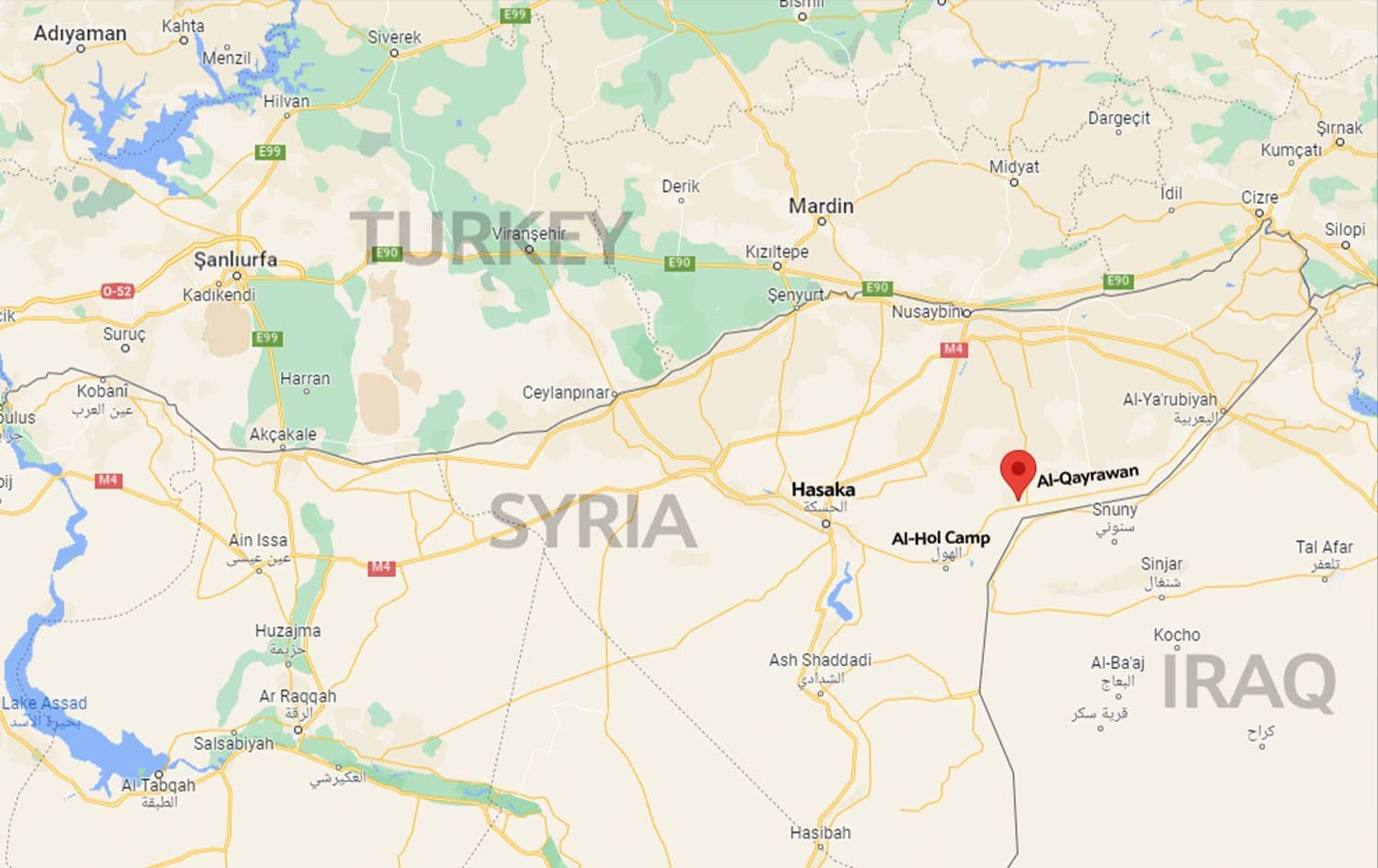 Google map showing a village in Hasaka province where a suspected Turkish drone killed at least two SDF fighters on May 5, 2023. 