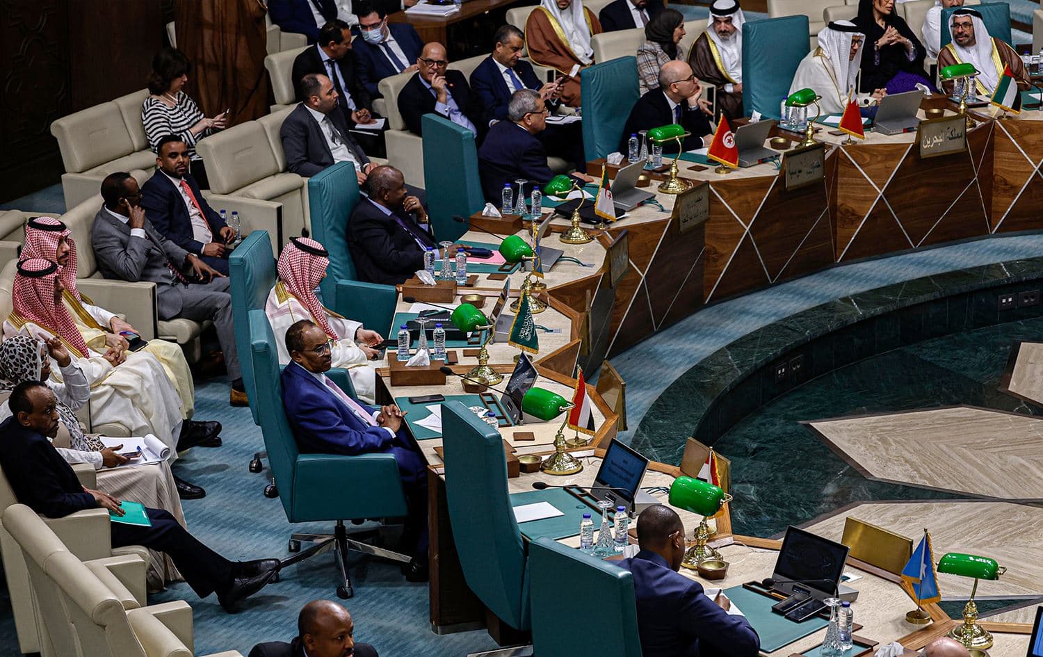 Syria's empty seat is pictured during an emergency meeting of Arab League foreign ministers in Cairo on May 7, 2023. Photo: Khaled Desouki/AFP