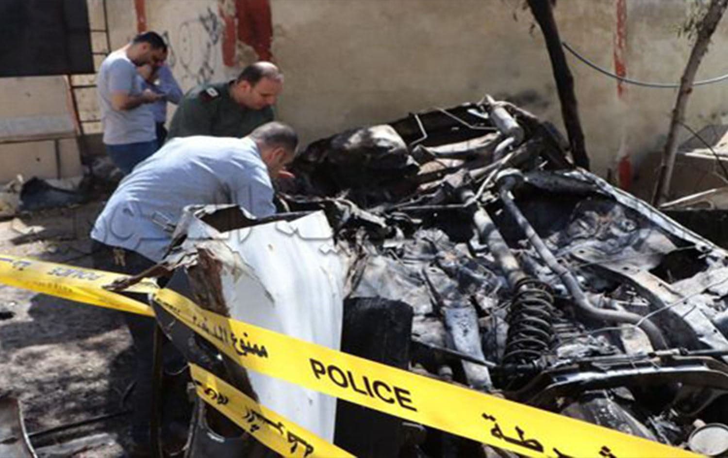 Aftermath of the car bomb claimed by the Islamic State on May 4, 2023. Photo: SANA