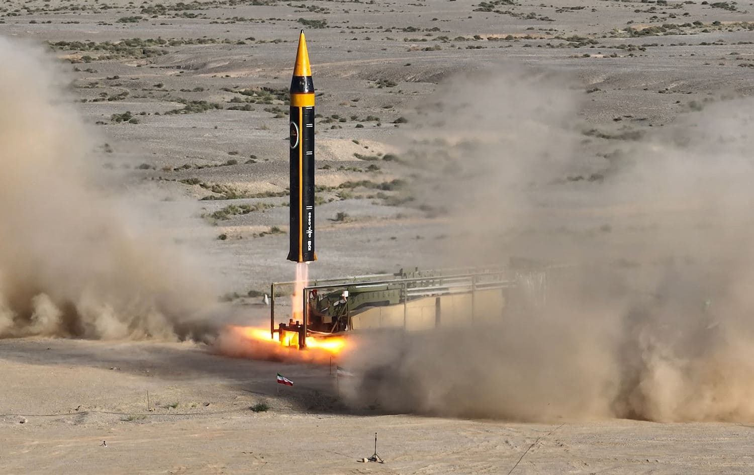 A handout picture provided by Iran's Defence Ministry on May 25, 2023, shows the testing of the fourth generation Khorramshahr ballistic missile, named Khaibar, at an undisclosed location. Photo: Iranian defense ministry/AFP