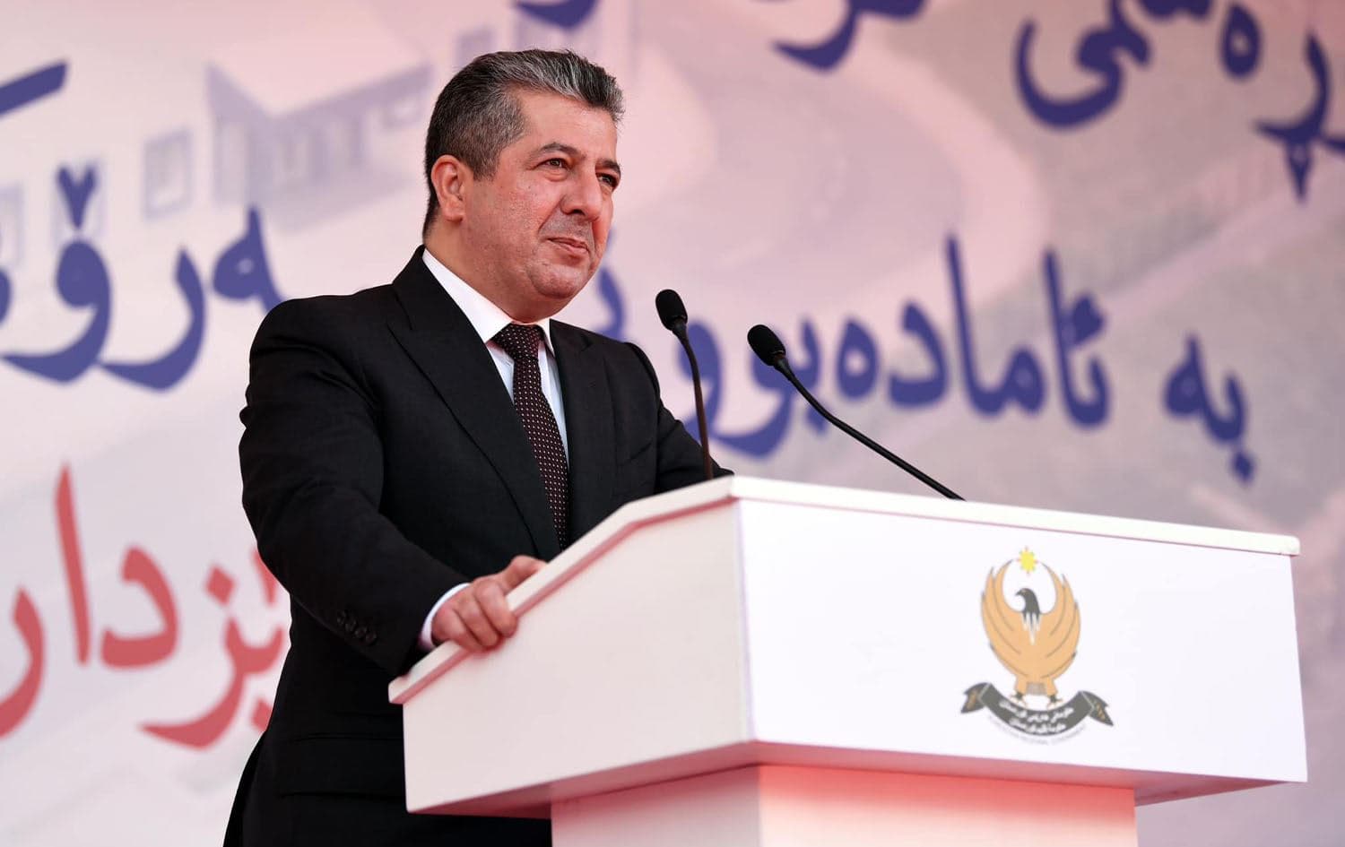 Kurdistan Region Prime Minister Masrour Barzani delivering a speech in Mergasor on May 30, 2023. Photo: PM Barzani's office