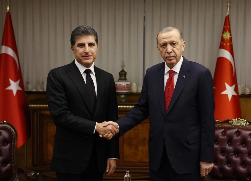 Kurdistan Region President Nechirvan Barzani (left) meeting with Turkish President Recep Tayyip Erdogan in Ankara on February 14, 2023. Photo: Kurdistan Presidency 