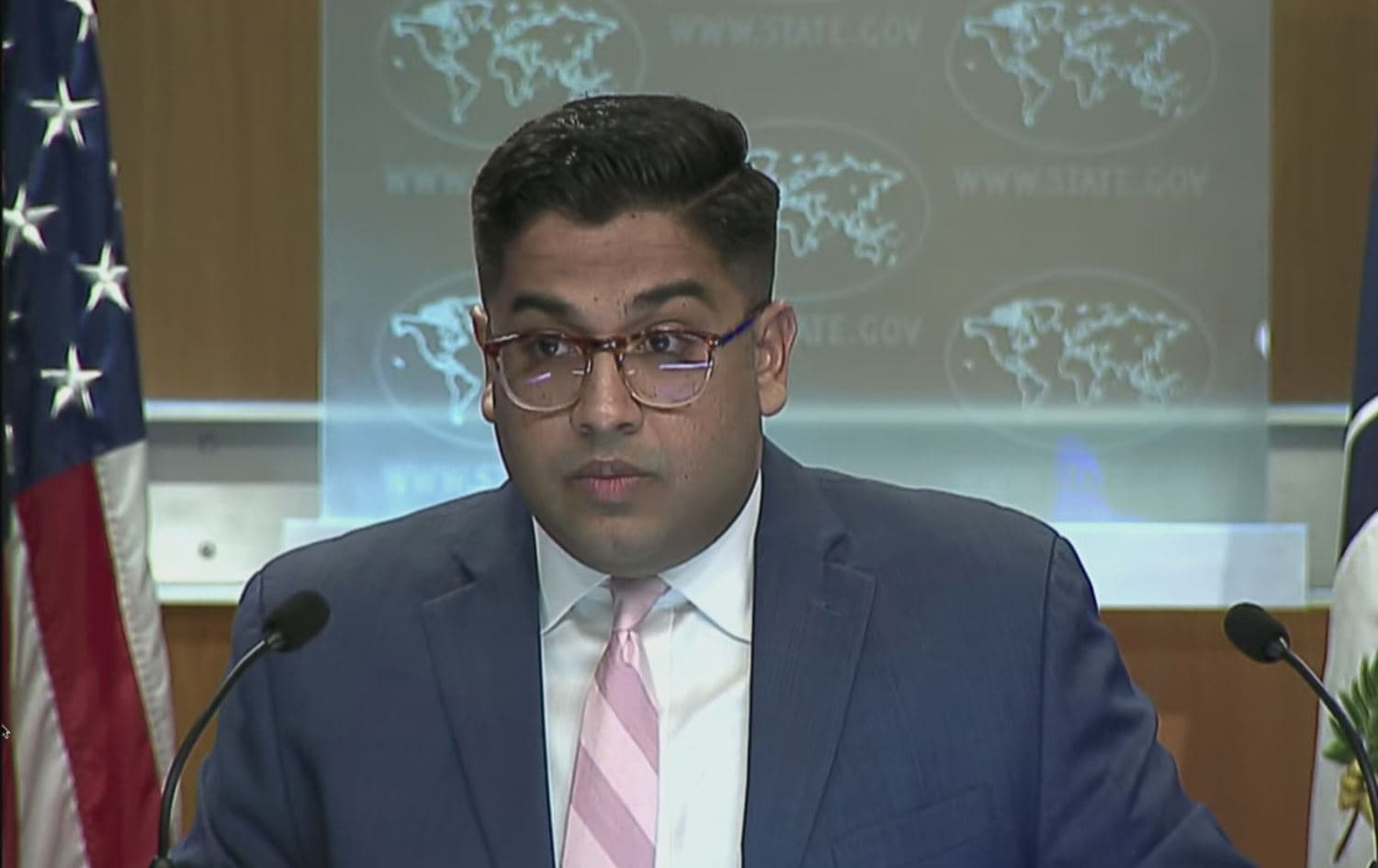 Vedant Patel, US State Department Principal Deputy Spokesperson, during a press briefing on June 5, 2023. Photo: State Department.