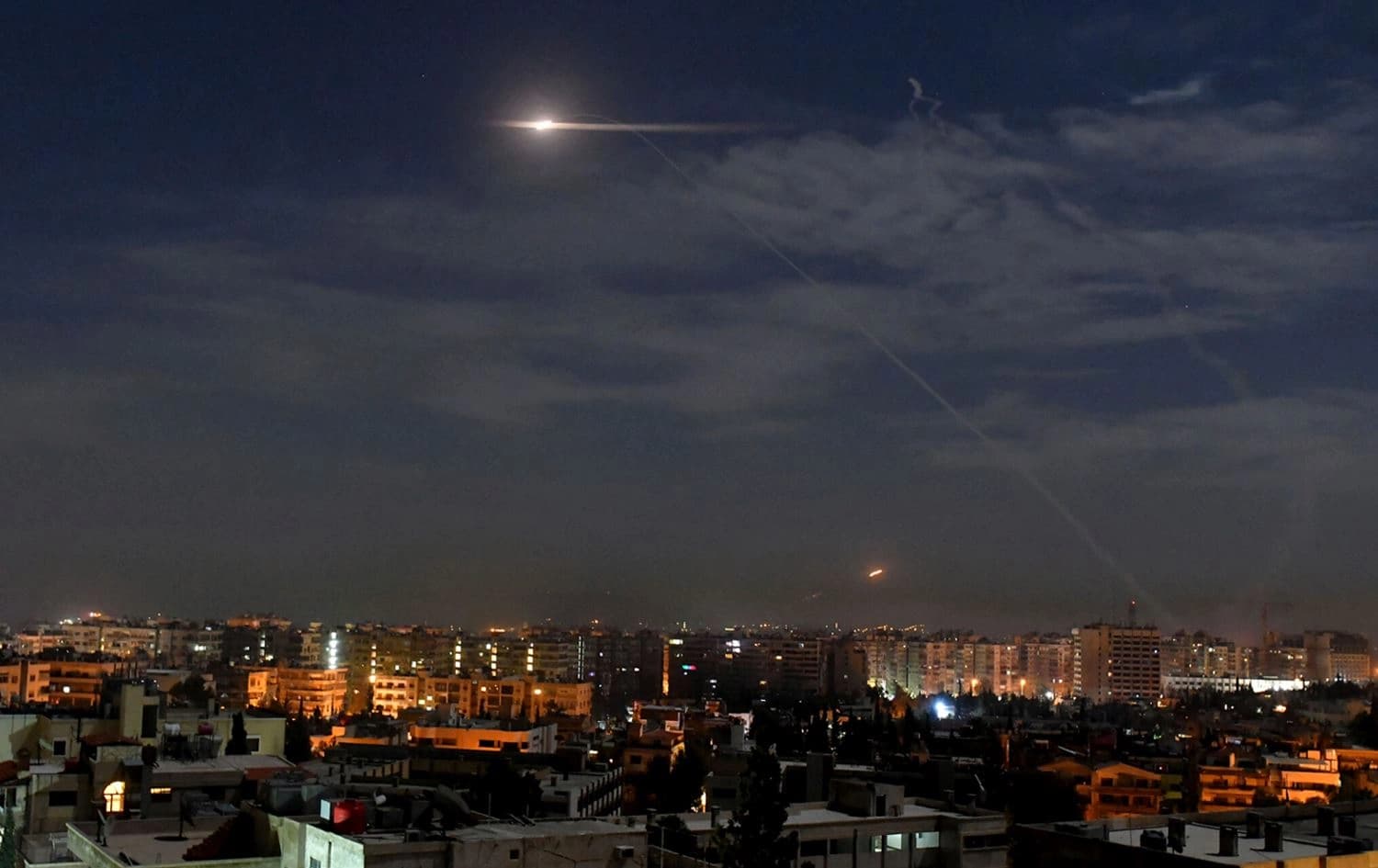 Missiles in the sky near the Damascus International Airport on January 21, 2019. Photo: AP