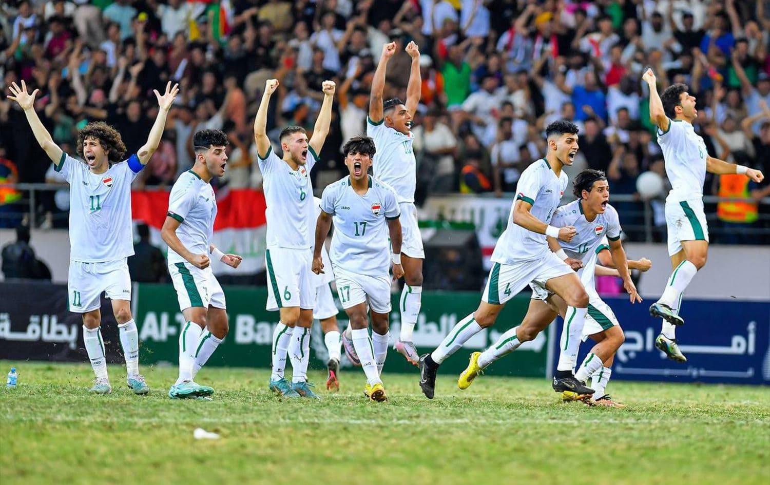 The Iraqi U-23 national football team celebrating after defeating Iran to take the championship home on June 20, 2023. Photo: state media