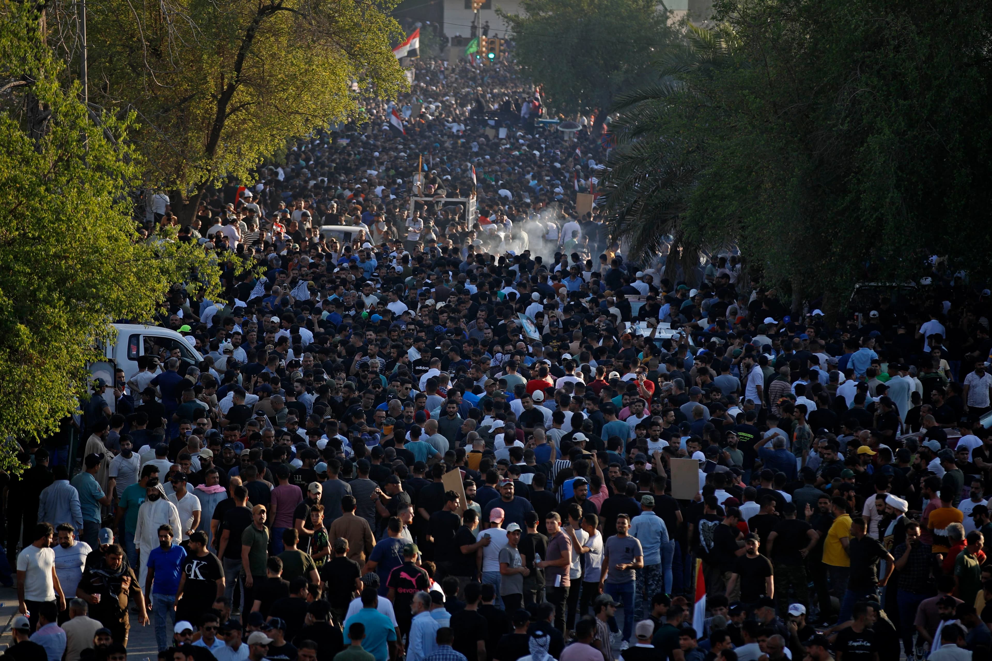 Supporters of Iraq's Sadrist movement gather outside the Swedish embassy in Baghdad on June 30, 2023. Photo: AFP