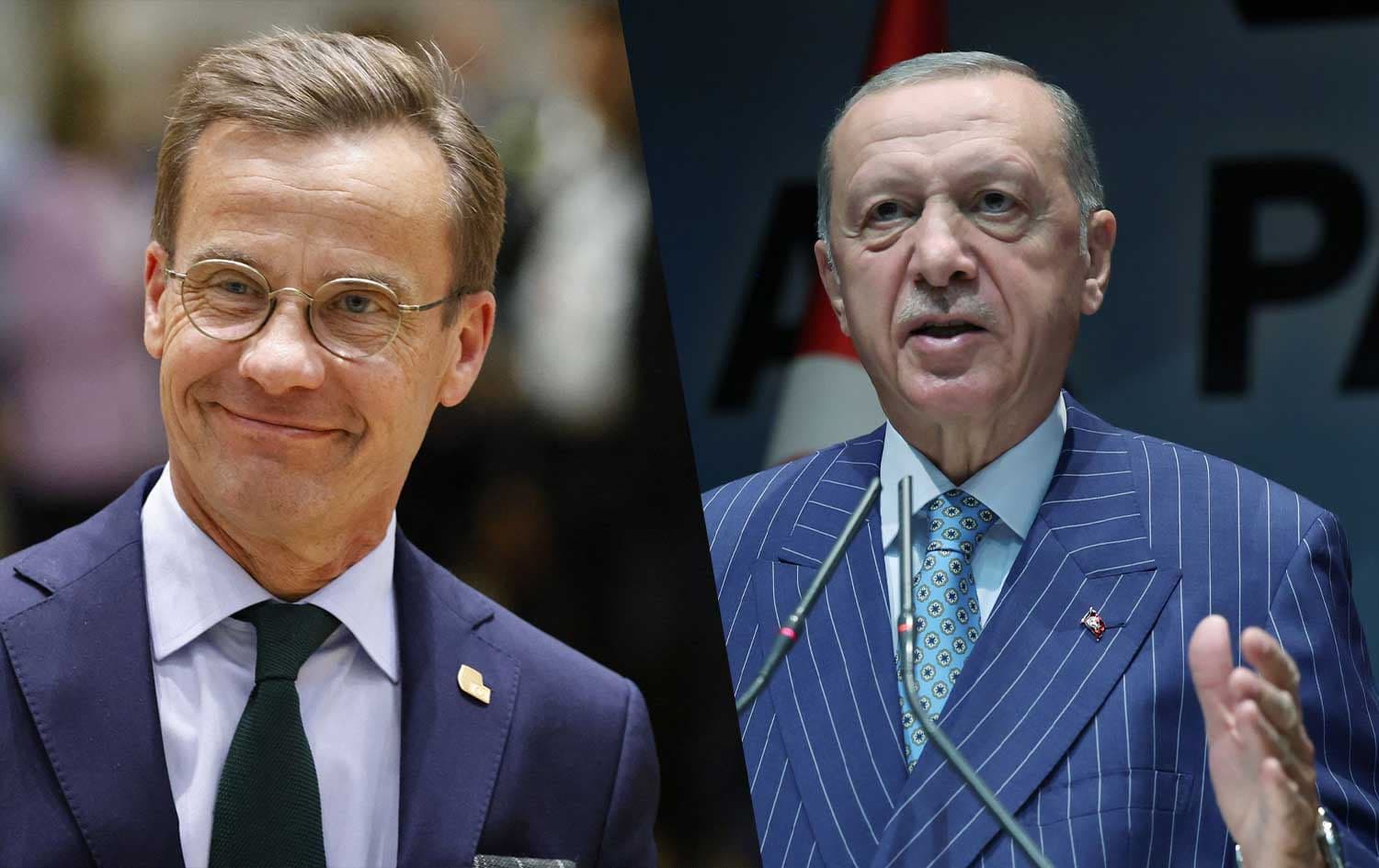 Turkish President Recep Tayyip Erdogan (right) and Sweden’s Prime Minister Ulf Kristersson (left). Photos: file/AFP and Erdogan's office 