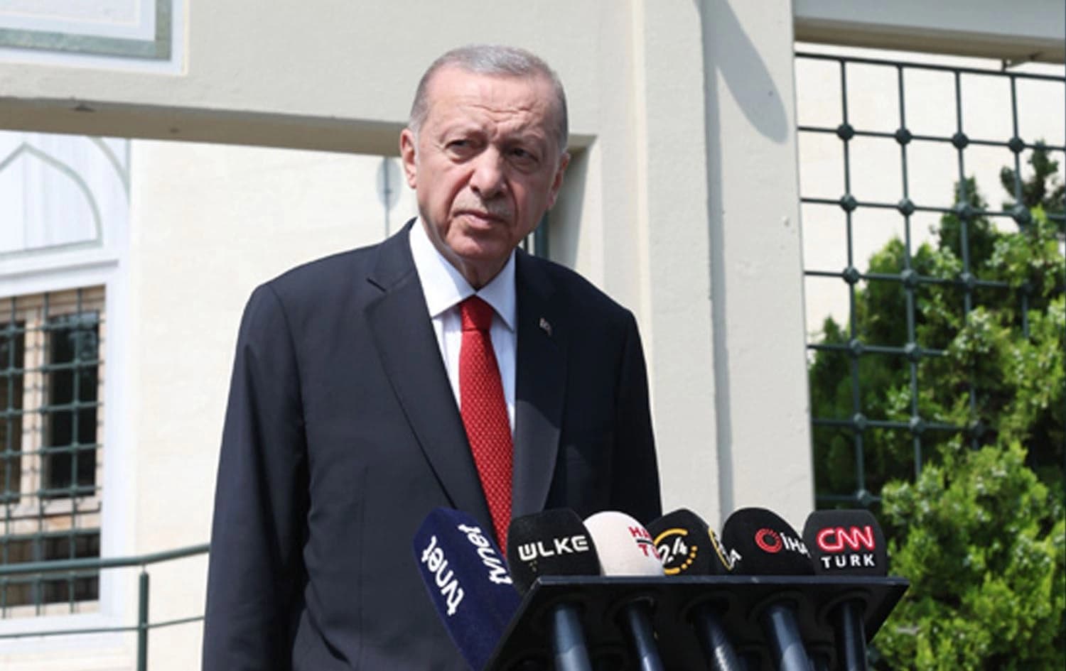 Turkish President Recep Tayyip Erdogan speaking to Journalist in Istanbul on July 14, 2023. Photo: handout/Turkish Presidency