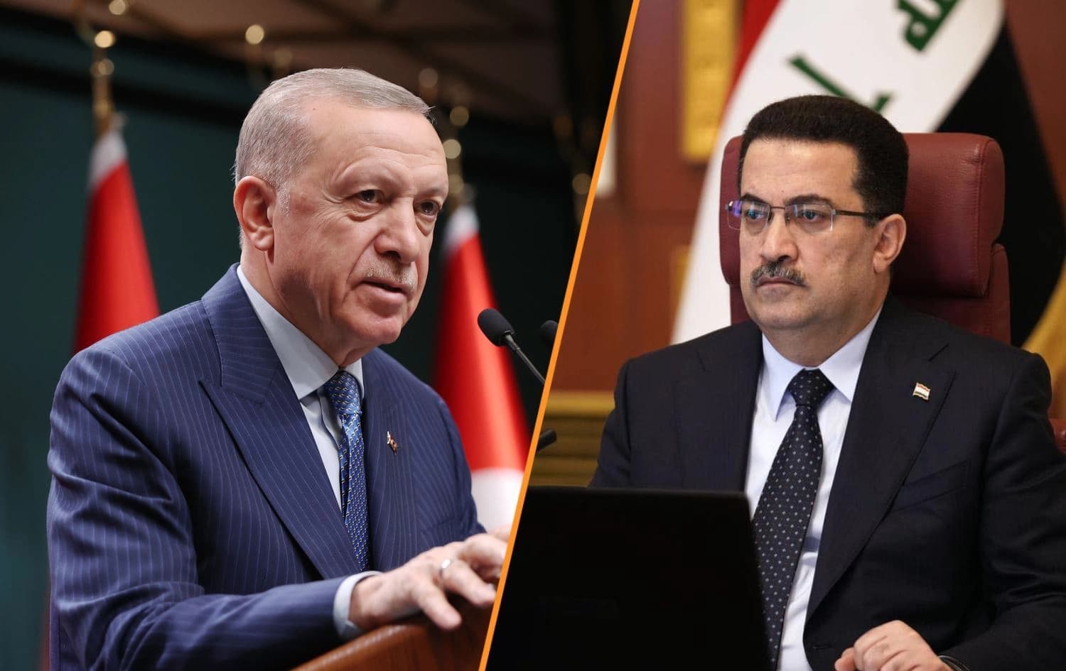 Turkish President Recep Tayyip Erdogan (left) and Iraqi Prime Minister Mohammed Shia' al-Sudani. Photos: AA/Sudani's office