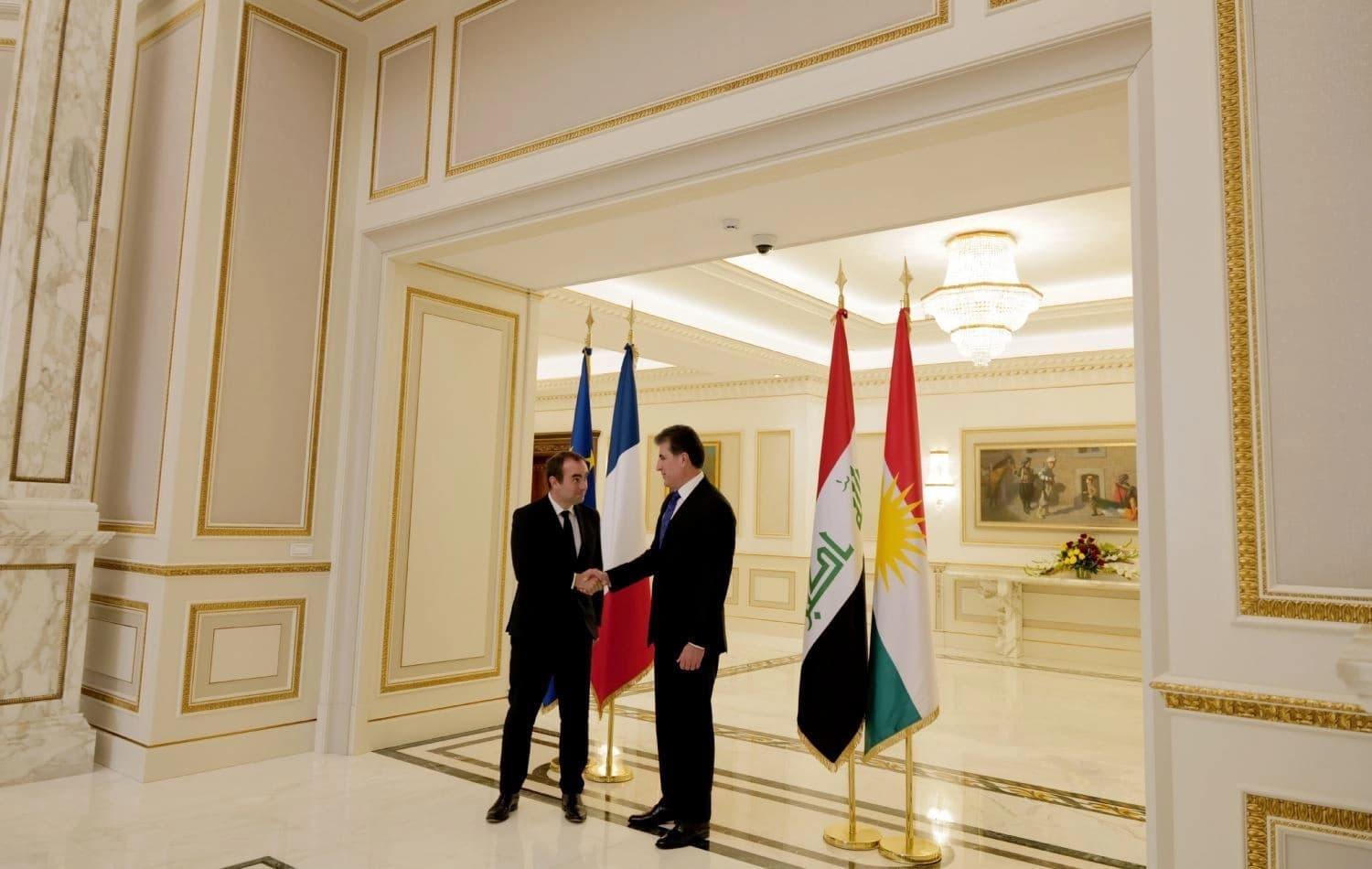 Serokê Herêma Kurdistanê Nêçîrvan Barzanî û Wezîrê Berevaniyê yê Fransayê Sebastien Lecornu, roja 19-7-2023