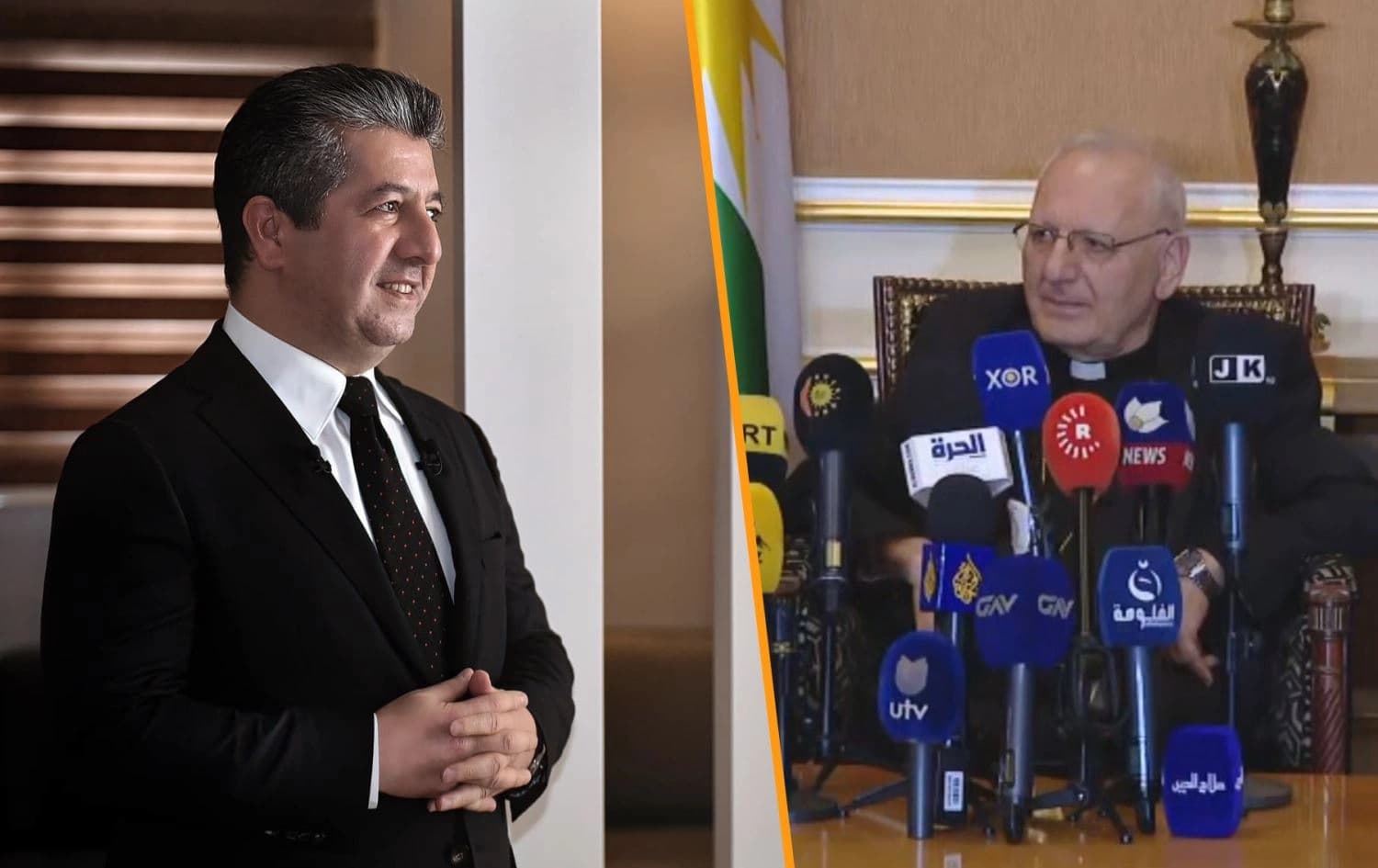 From left: KRG PM Masrour Barzani and Cardinal Louis Raphael Sako. Photos: KRG and Rudaw