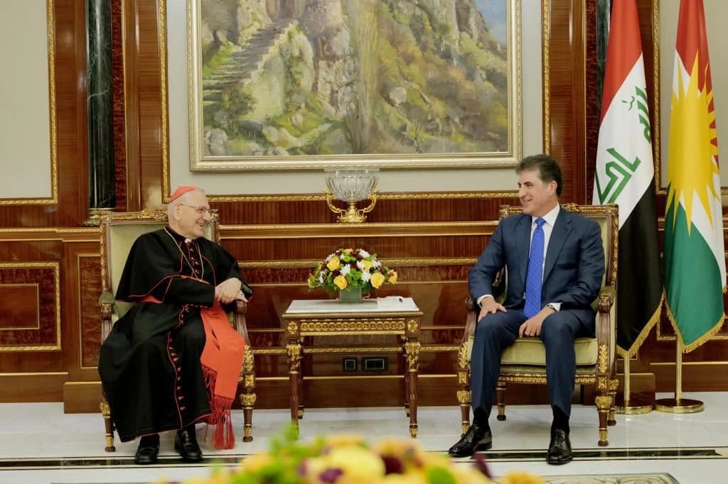 Kurdistan Region President Nechirvan Barzani (right) and Cardinal Louis Raphael Sako, patriarch of the Chaldean Catholic Church, (left) meeting in Erbil on July 25, 2023. Photo: Kurdistan Region Presidency 