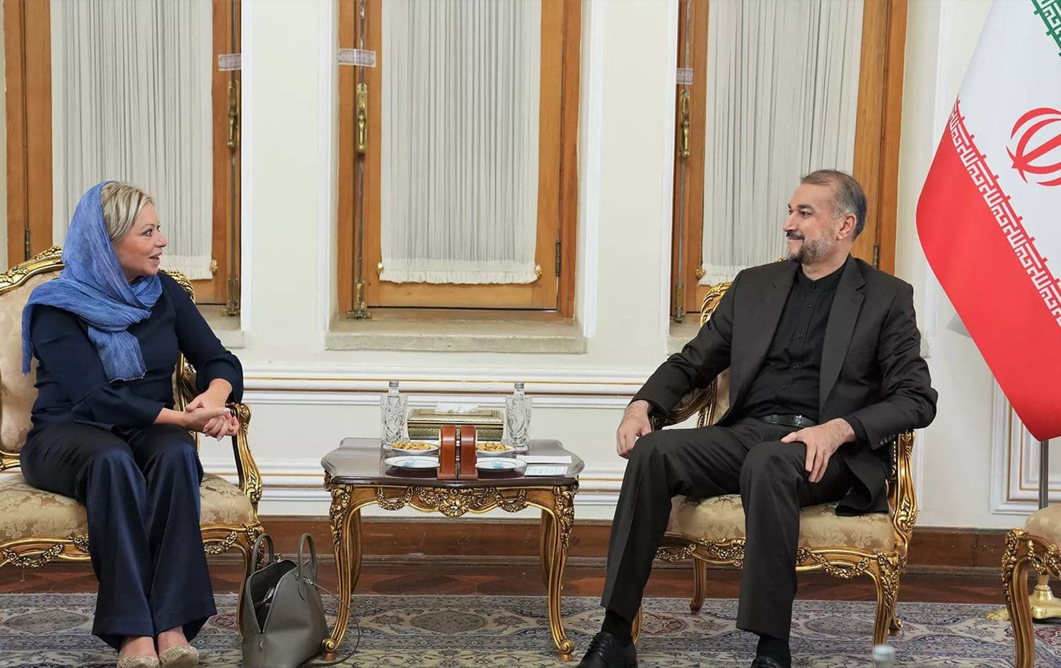 UNAMI chief Jeanine Hennis-Plasschaert and Iranian Foreign Minister Hossein Amir-Abdollahian meeting in Tehran on July 30, 2023. Photo: Iranian foreign ministry