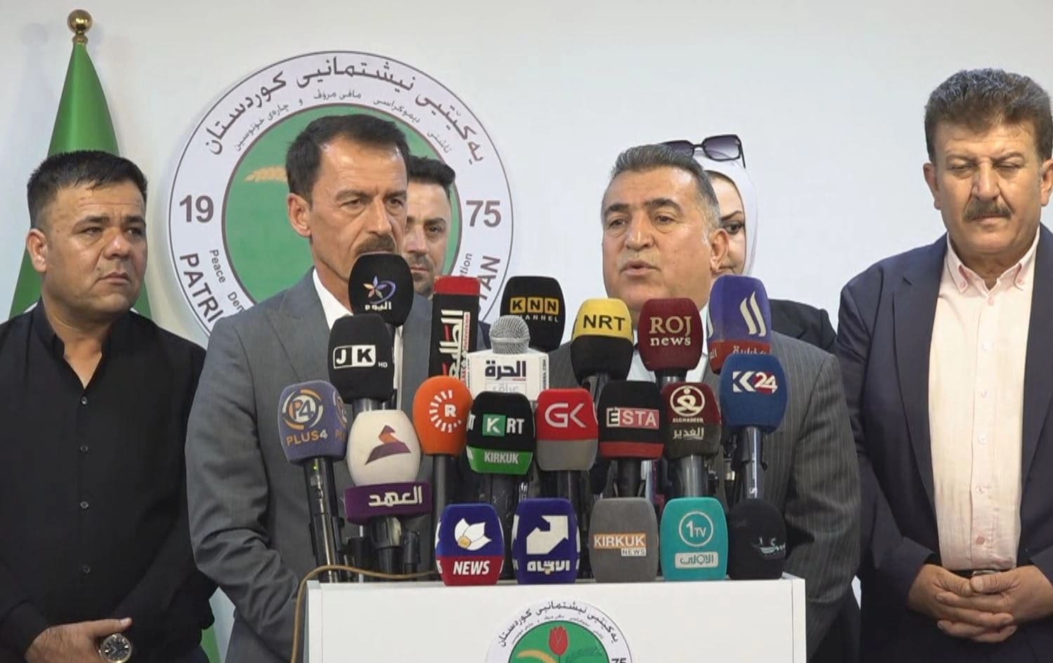 Dilshad Hasari, head of the Kirkuk Committee of the Kurdistan Communist Party (left) and Rawand Mala Mahmood, head of the PUK in Kirkuk on August 5, 2023. Photo: Rudaw