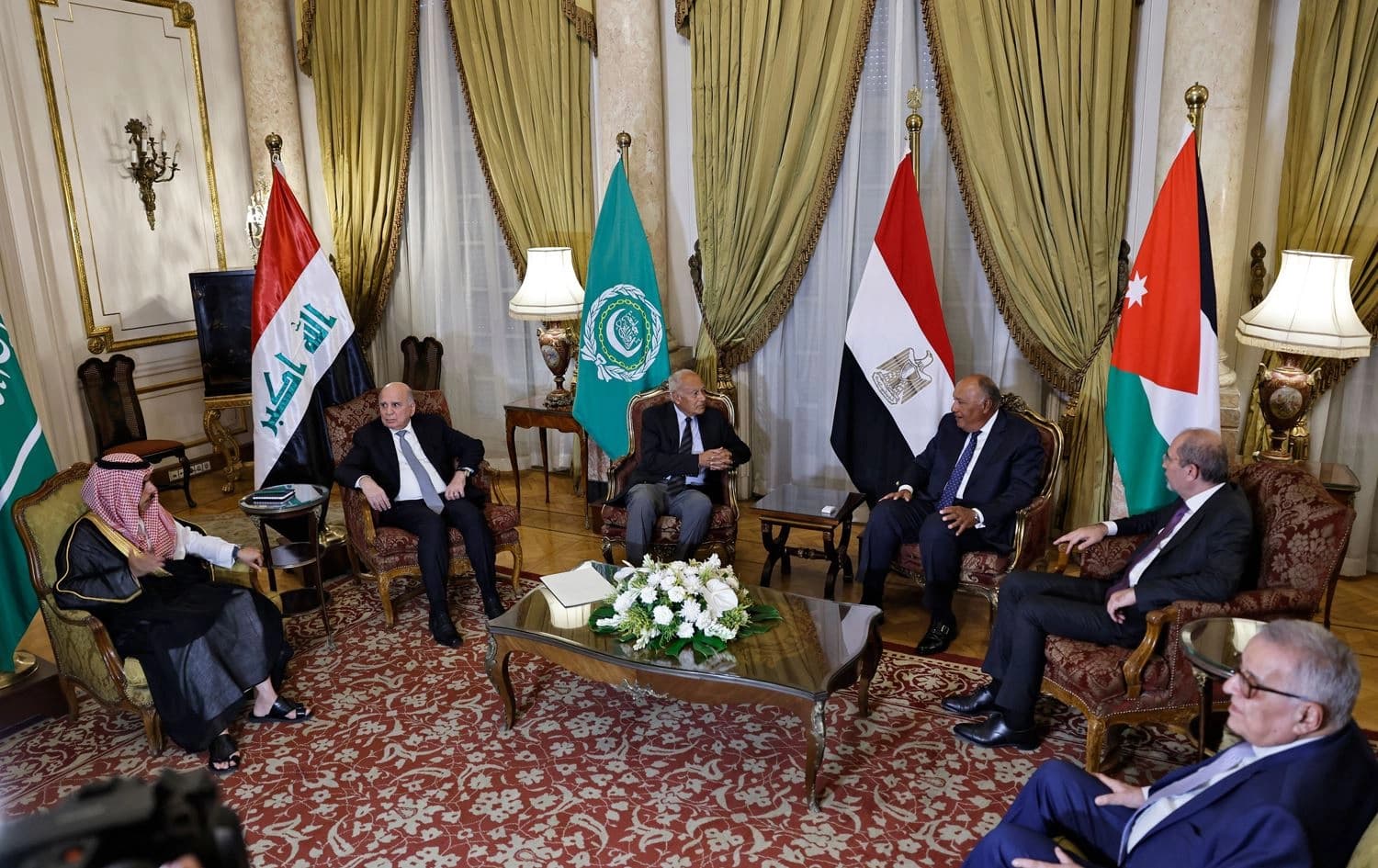 Members of the Arab committee of Syria  meet in Cairo on August 15, 2023. Photo: Khaled Desouki/AFP