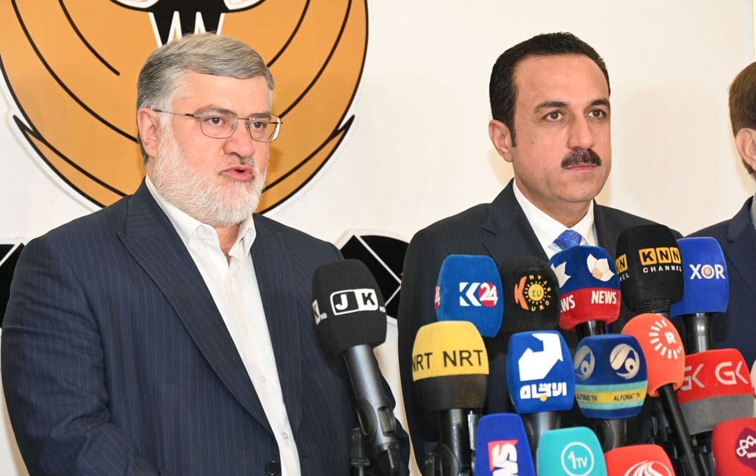Governor of West Azerbaijan province Mohammed Sadegh Motamadian (left) and Omed Khoshnaw, Governor of Erbil province on August 20, 2023. Photo: Erbil governorate/Facebook