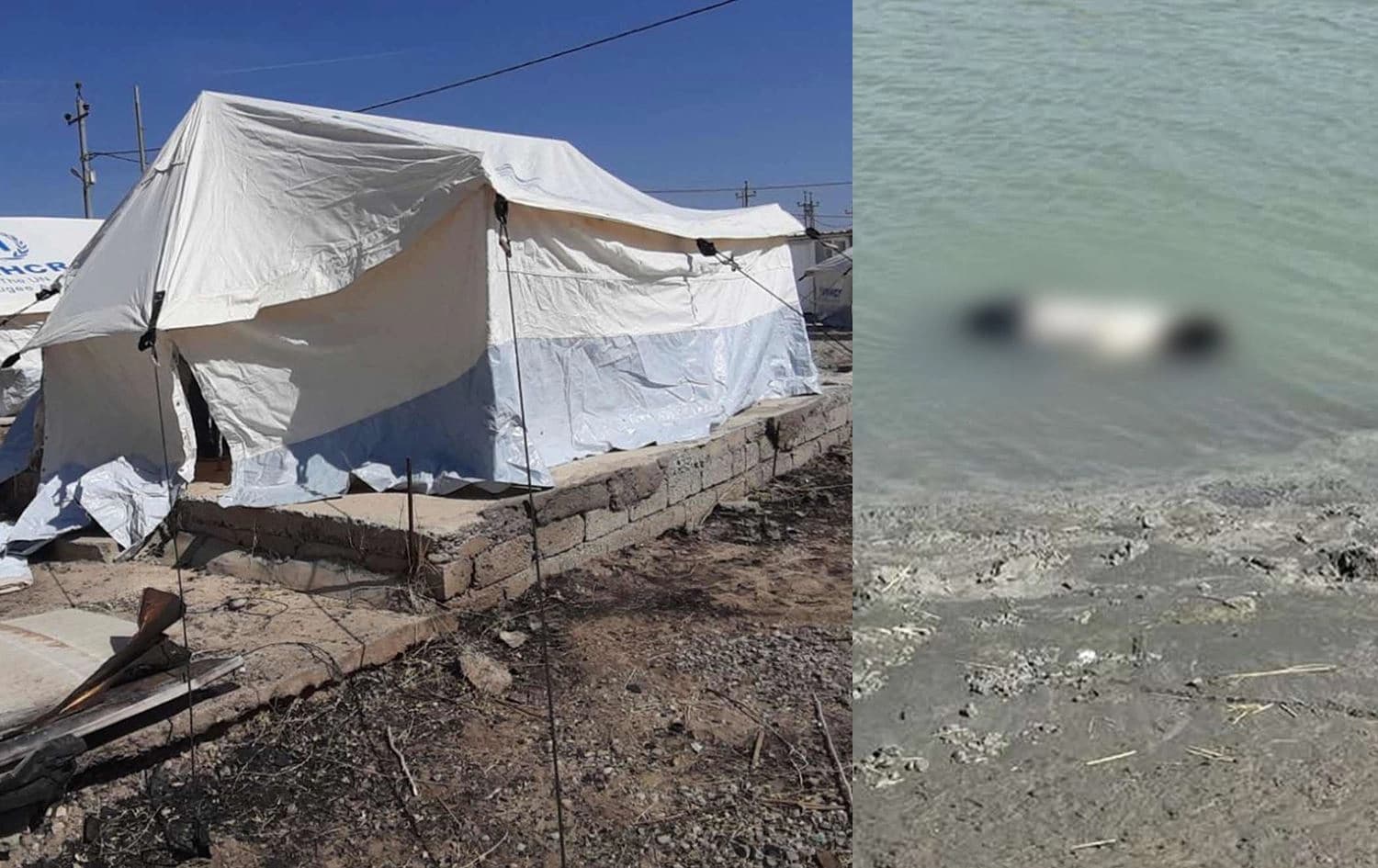 وێنەی تەرمی ژنێک لەنێو دەربەندی رانیە و چەند خێمەیەکی نێو کەمپی بەردەڕەش