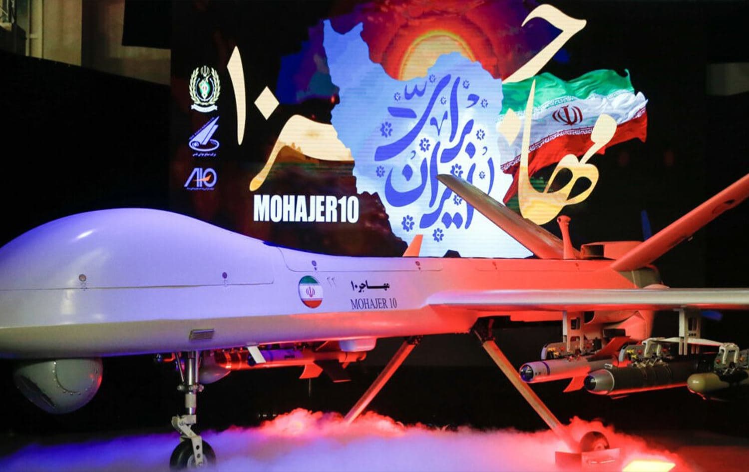 A photo released by Iran's state news agency IRNA showing the Mohajer-10 drone which has a higher flight duration, speed, and payload, on August 22, 2023. Photo: IRNA