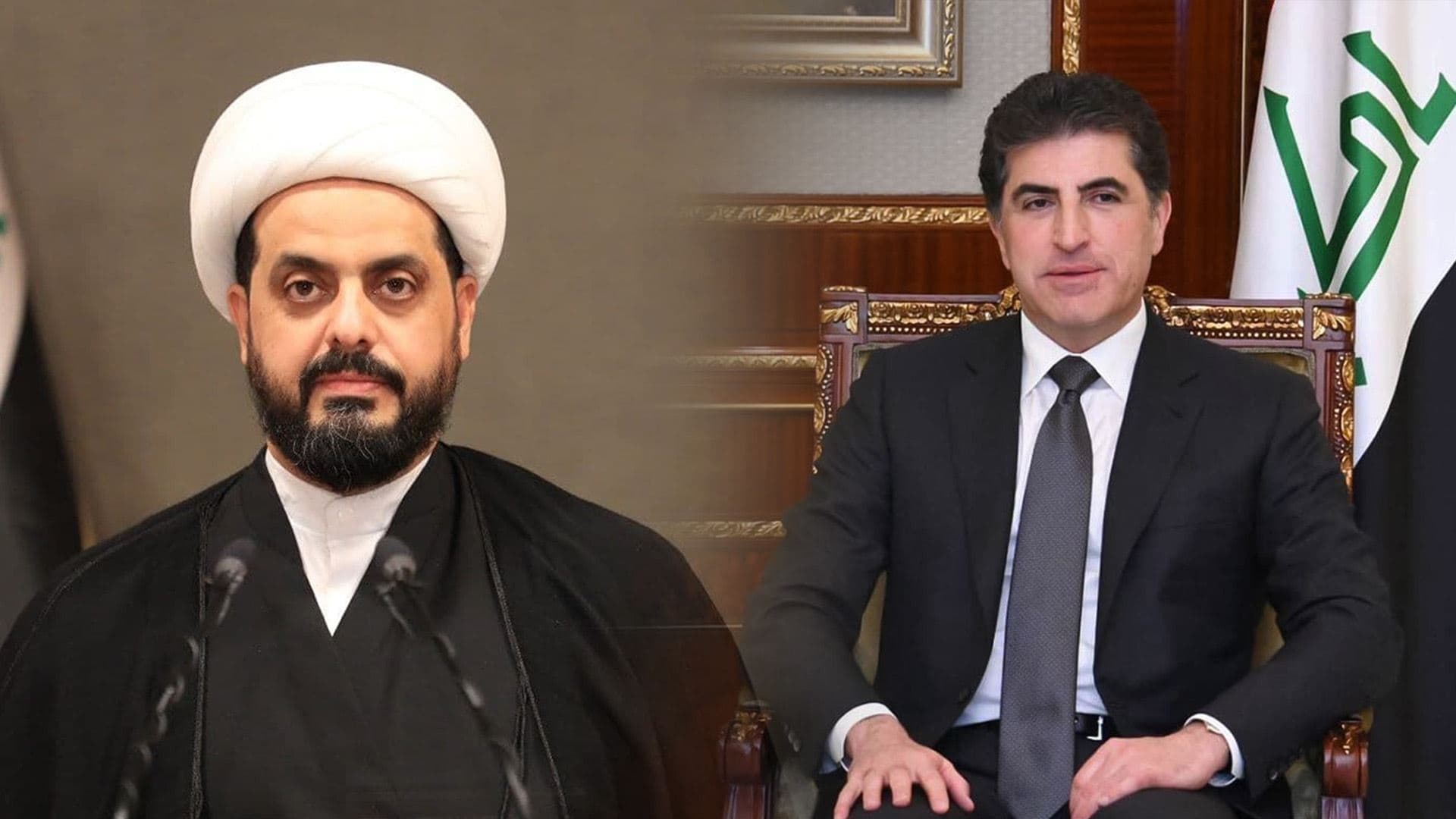 رئيس إقليم كوردستان نيجيرفان بارزاني والأمين العام لعصائب أهل الحق قيس الخزعلي