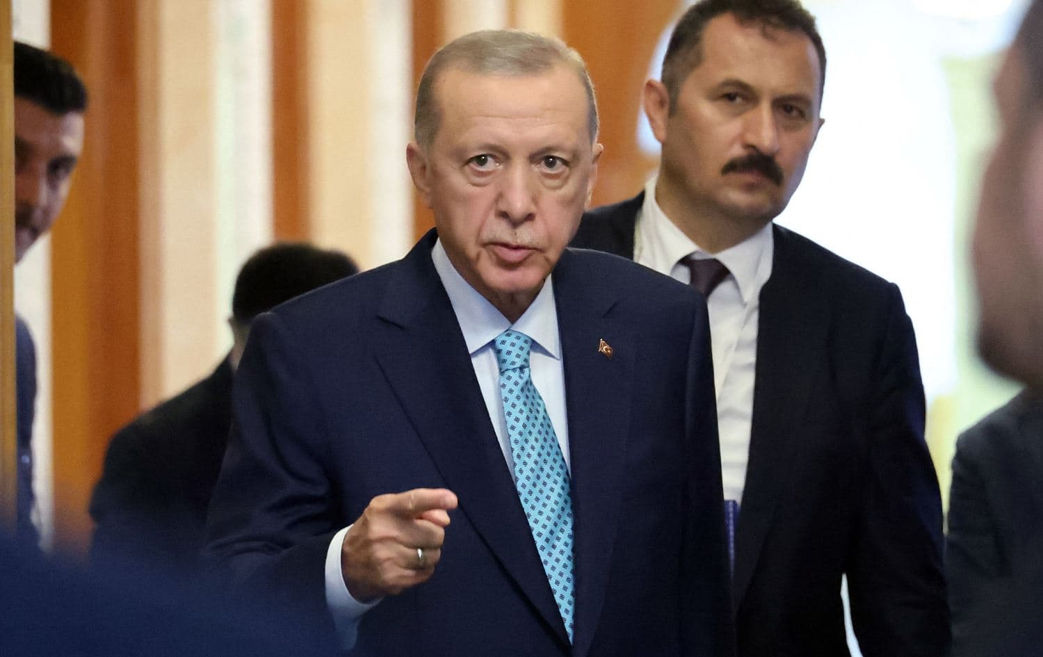 This pool image distributed by Sputnik agency on September 4, 2023, shows Turkish President Recep Tayyip Erdogan gesturing after talks with his Russian counterpart in Sochi. Photo: Mikhail Klimentyev/POOL/AFP