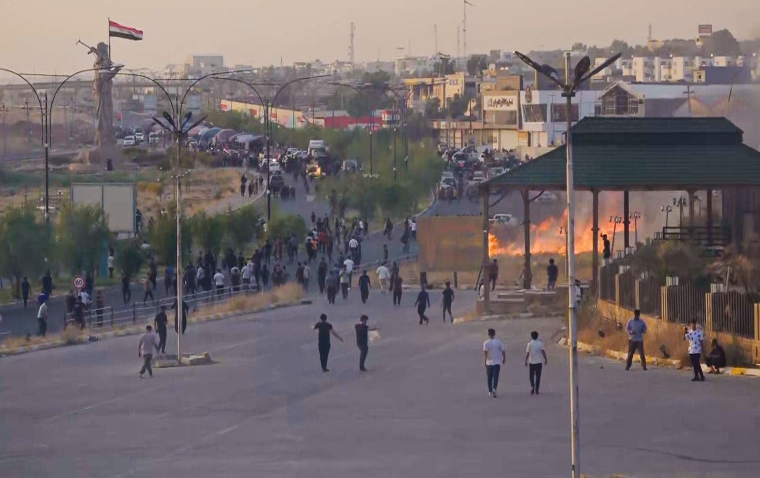 Kurdish residents of Kirkuk amassed in protest against the blockade on the highway on September 2, 2023. Photo: screengrab/Rudaw
