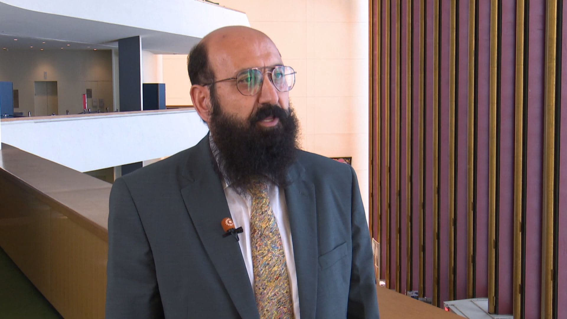 Yazidi leader Mir Hazim Tahsin speaking to Rudaw in New York on September 13, 2023. Photo: Rudaw