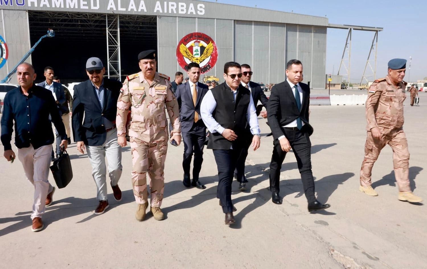 Iraqi National Security Advisor Qasim al-Araji at the Mohammed Alaa Airbase in Baghdad, Iraq before heading to Erbil on September 18, 2023. Photo: Araji’s office