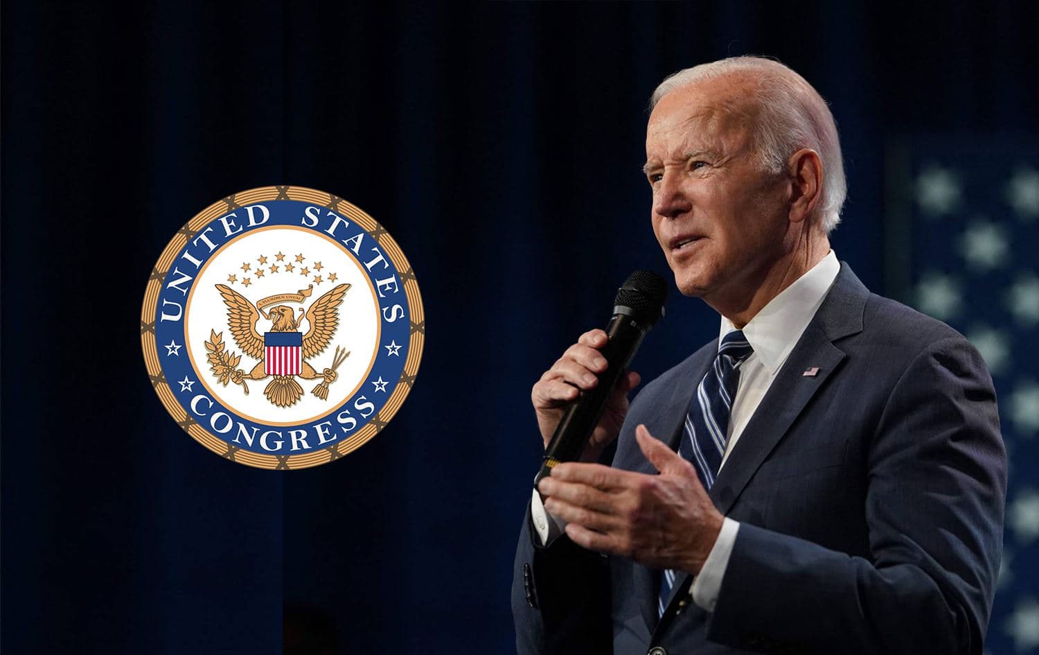 US congress logo. US President Joe Biden. Photo: AFP; Graphic: Rudaw