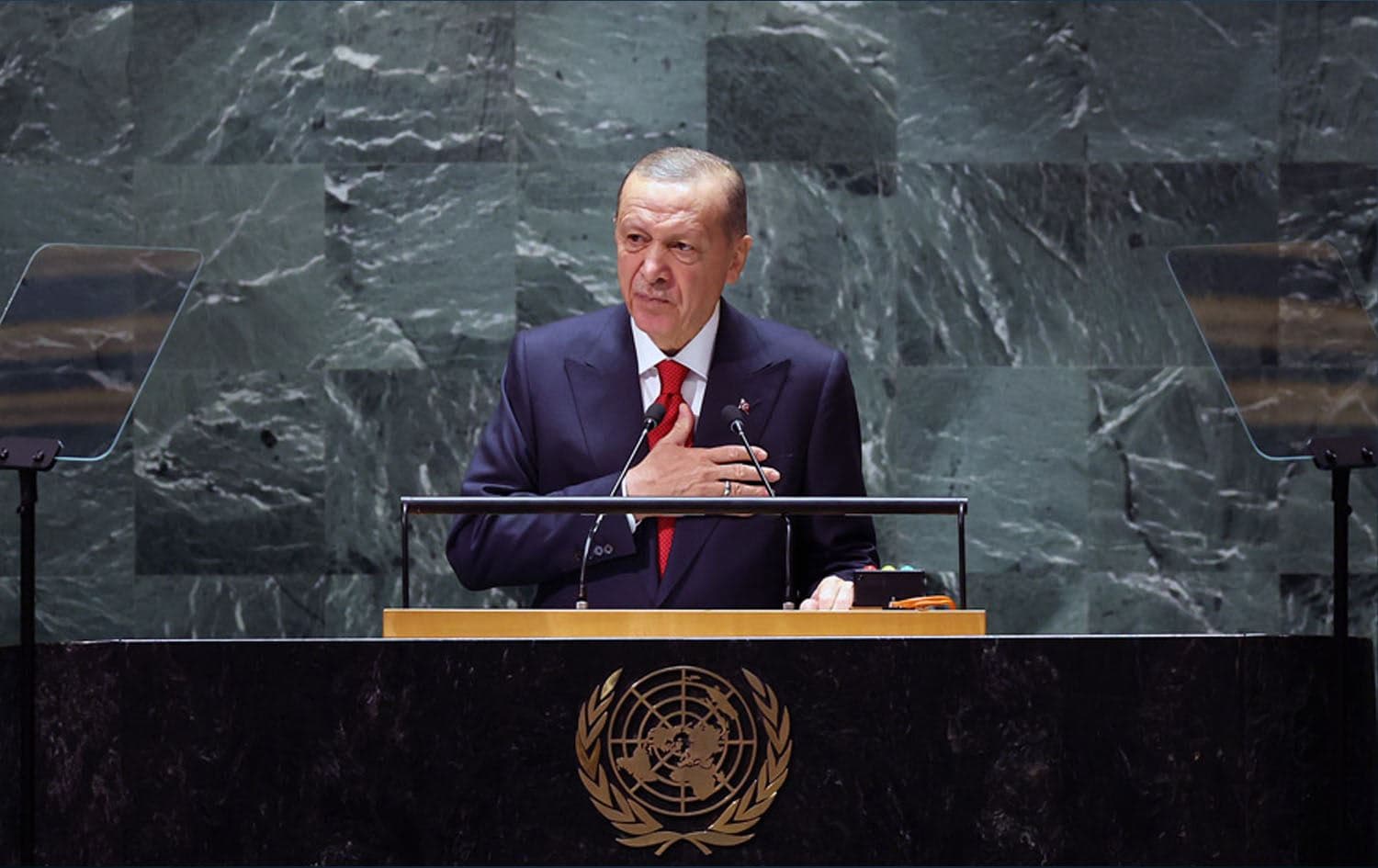 Turkish President Recep Tayyip Erdogan speaking at the 78th session of the United Nations General Assembly on September 19, 2023. Photo: Turkish Presidency
