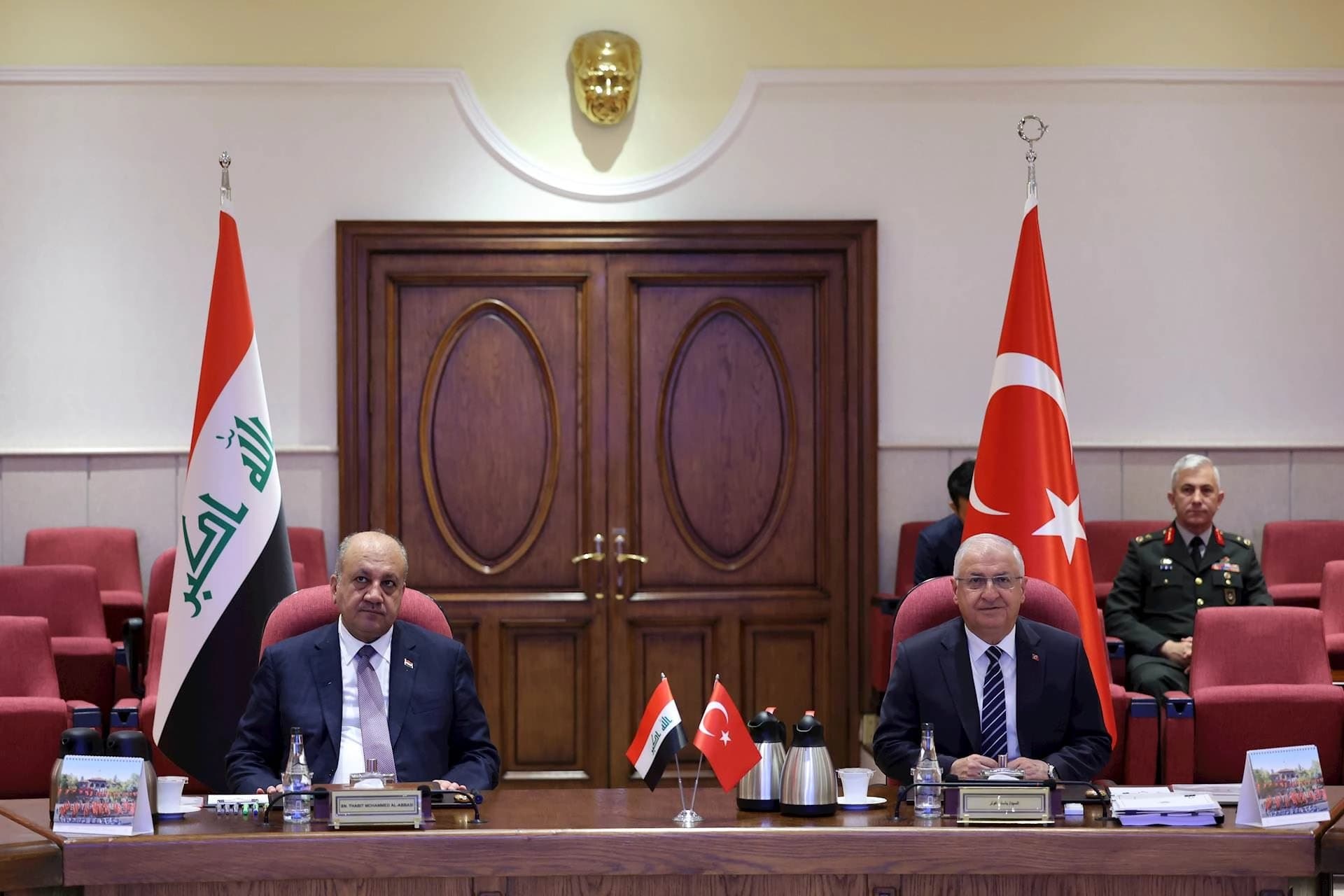 Iraqi defense minister Thabet al-Abbassi [left] and his Turkish counterpart Yasar Guler meeting in Ankara on October 5, 2023. Photo: Turkish defense ministry