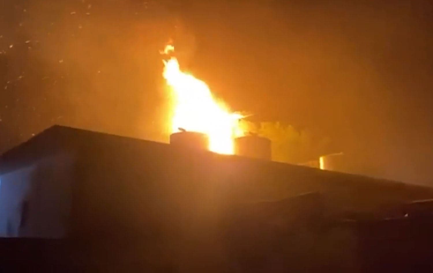 Flames rising from the mosque at the Makhmour refugee camp on October 7, 2023. Photo: Submitted.