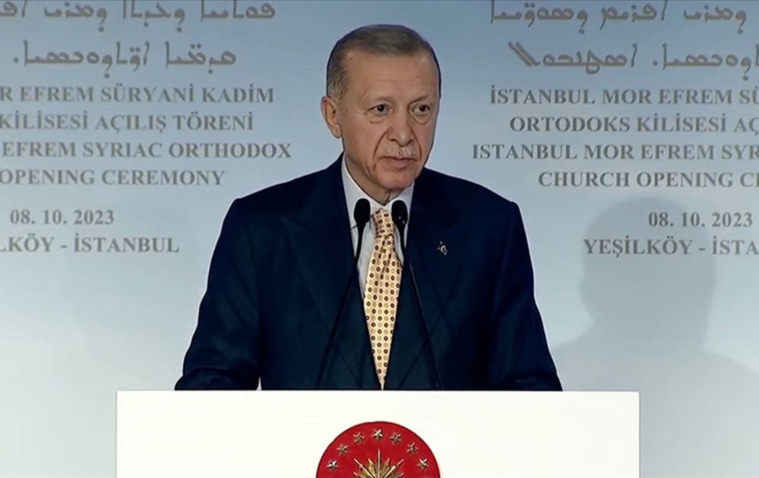 Türkiye Cumhurbaşkanı Recep Tayyip Erdoğan, Yeşilköy'deki Mor Efrem Süryani Kadim Ortodoks Kilisesi Açılış Töreni'nde konuştu / Foto: AA