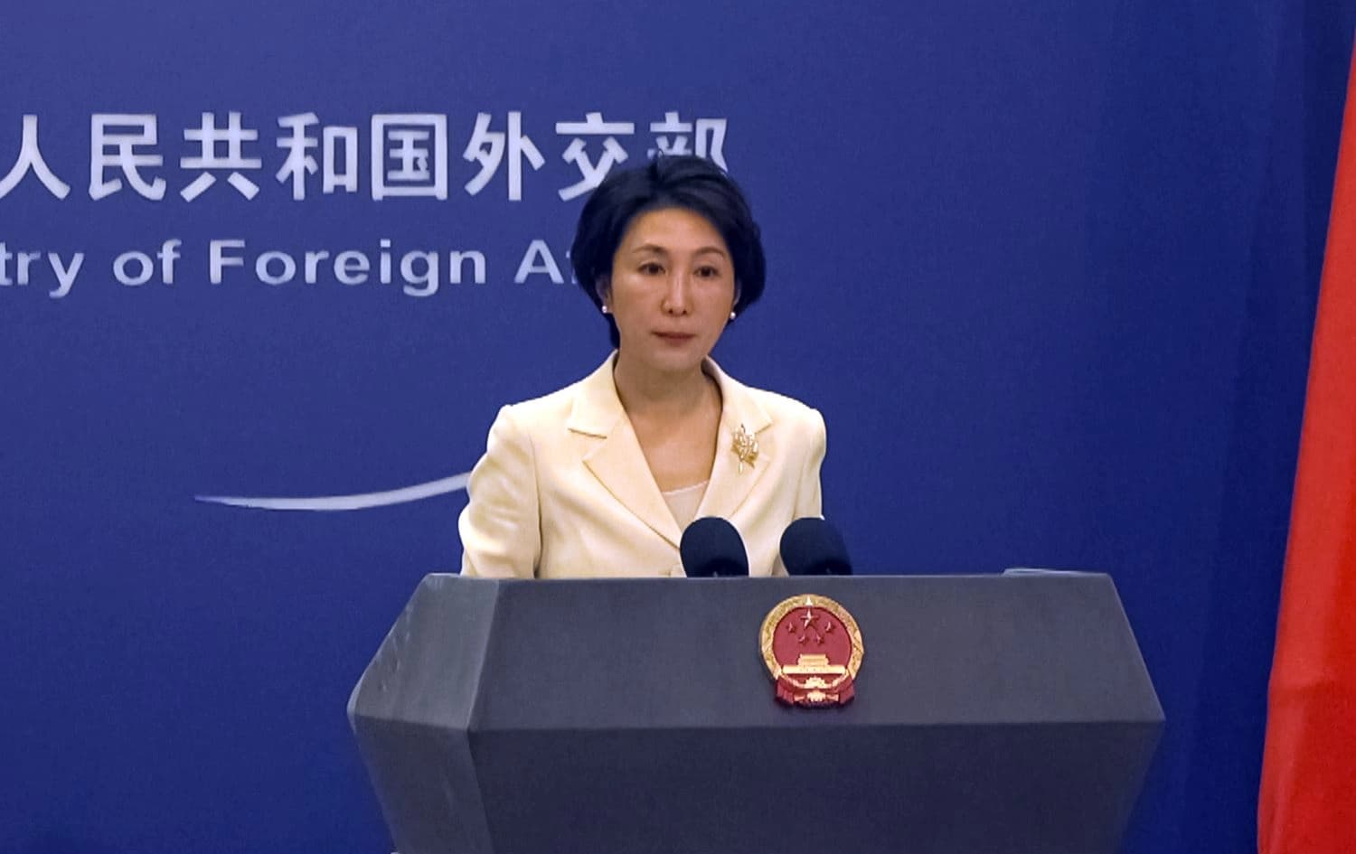 Chinese foreign ministry spokesperson, Mao Ning, during a press briefing in Beijing on October 9, 2023. Photo: Screengrab/Rudaw