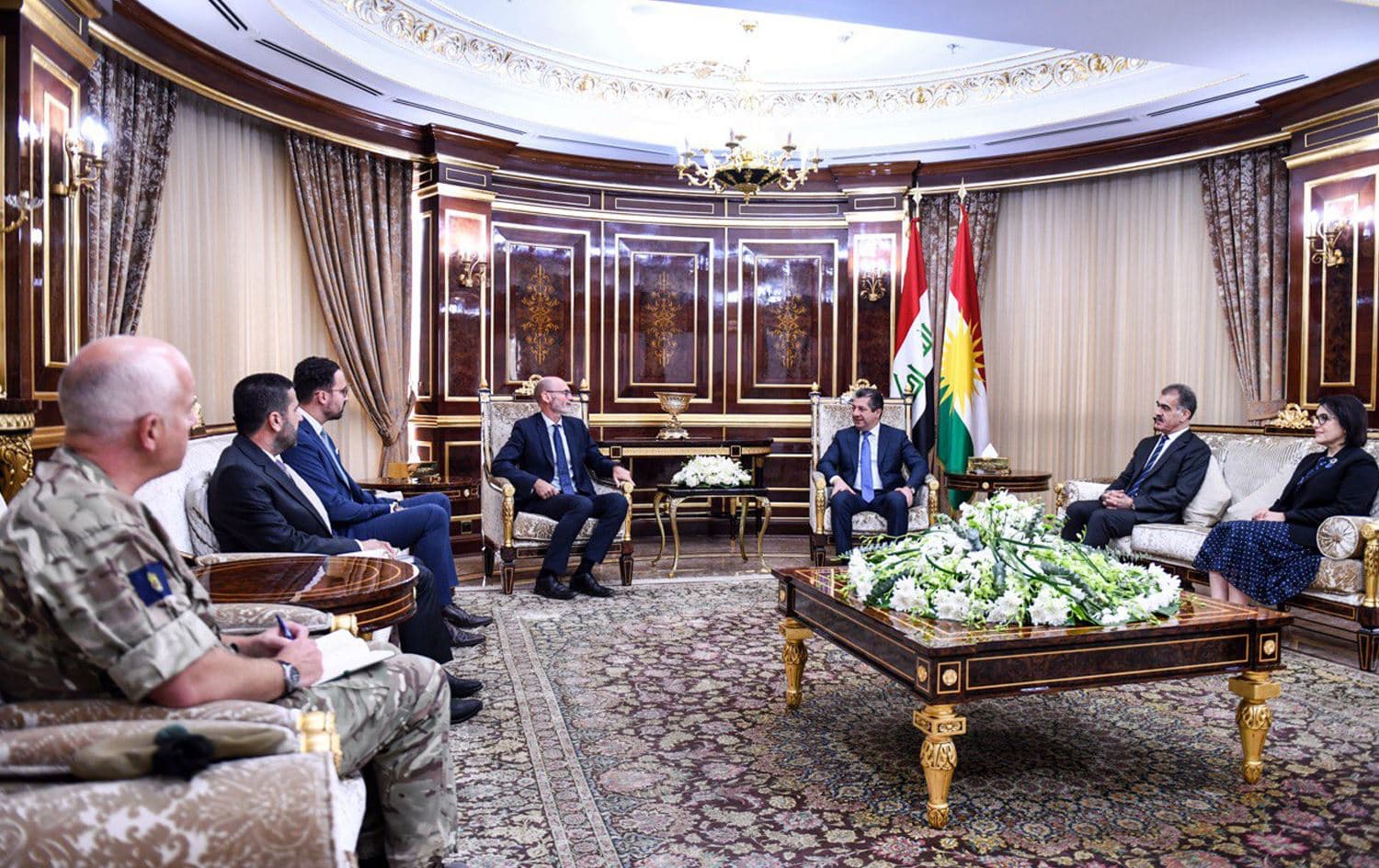 Kurdistan Region Prime Minister Masrour Barzani receives UK Ambassador to Iraq Stephen Hitchen in Erbil on October 10, 2023. Photo: PM Barzani's office