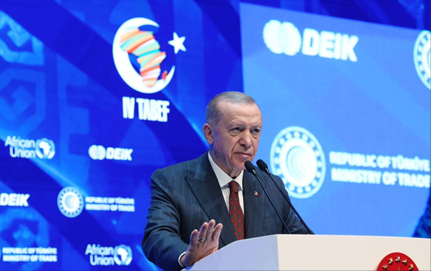 Turkish President Recep Tayyip Erdogan speaking in Istanbul on October 13, 2023. Photo: Turkish Presidency