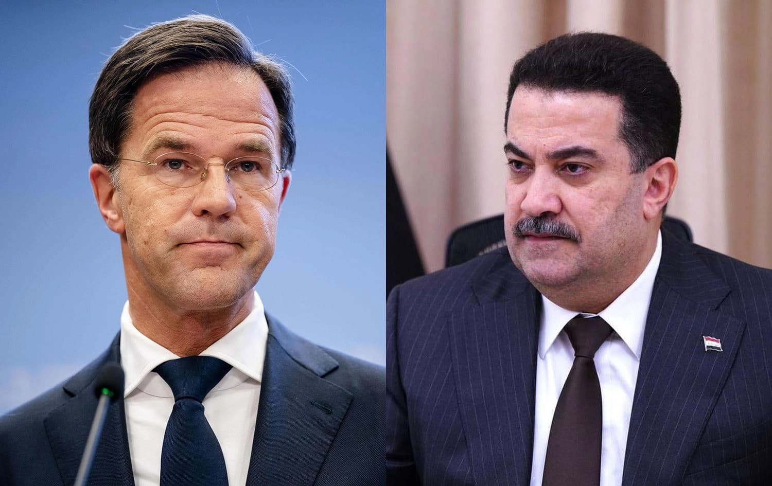 Dutch Prime Minister Mark Rutte (left). Photo: AFP. Iraqi Prime Minister Mohammed Shia’ al-Sudani (right). Photo: PM Sudani's office