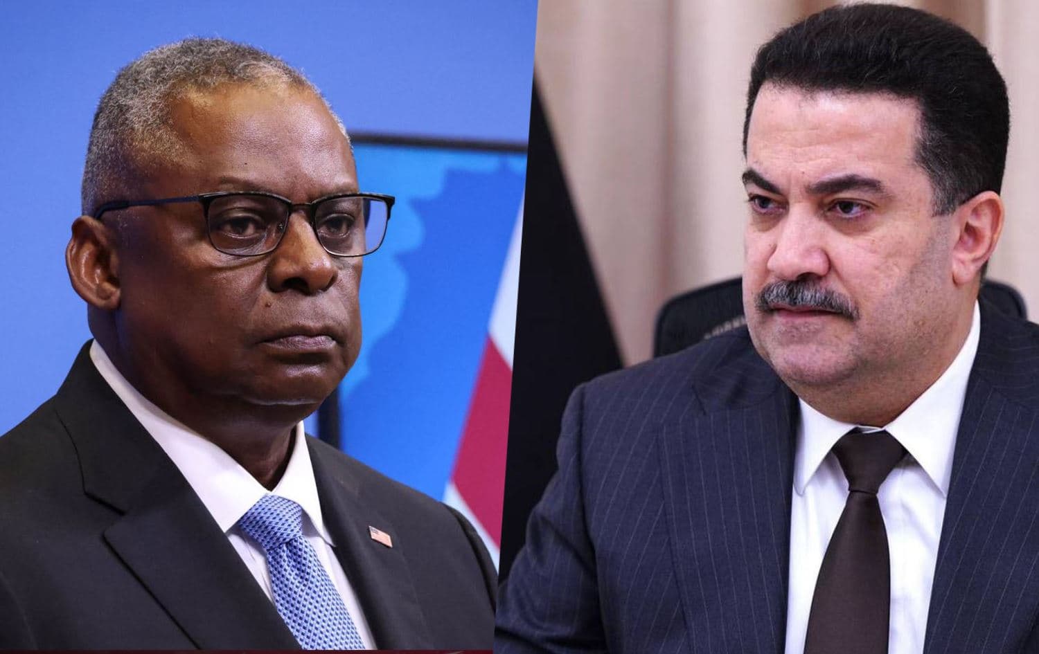 US Secretary of Defense Lloyd Austin (left) and Iraqi Prime Minister Mohammed Shia' al-Sudani. Photo: AFP/PM Sudani's office