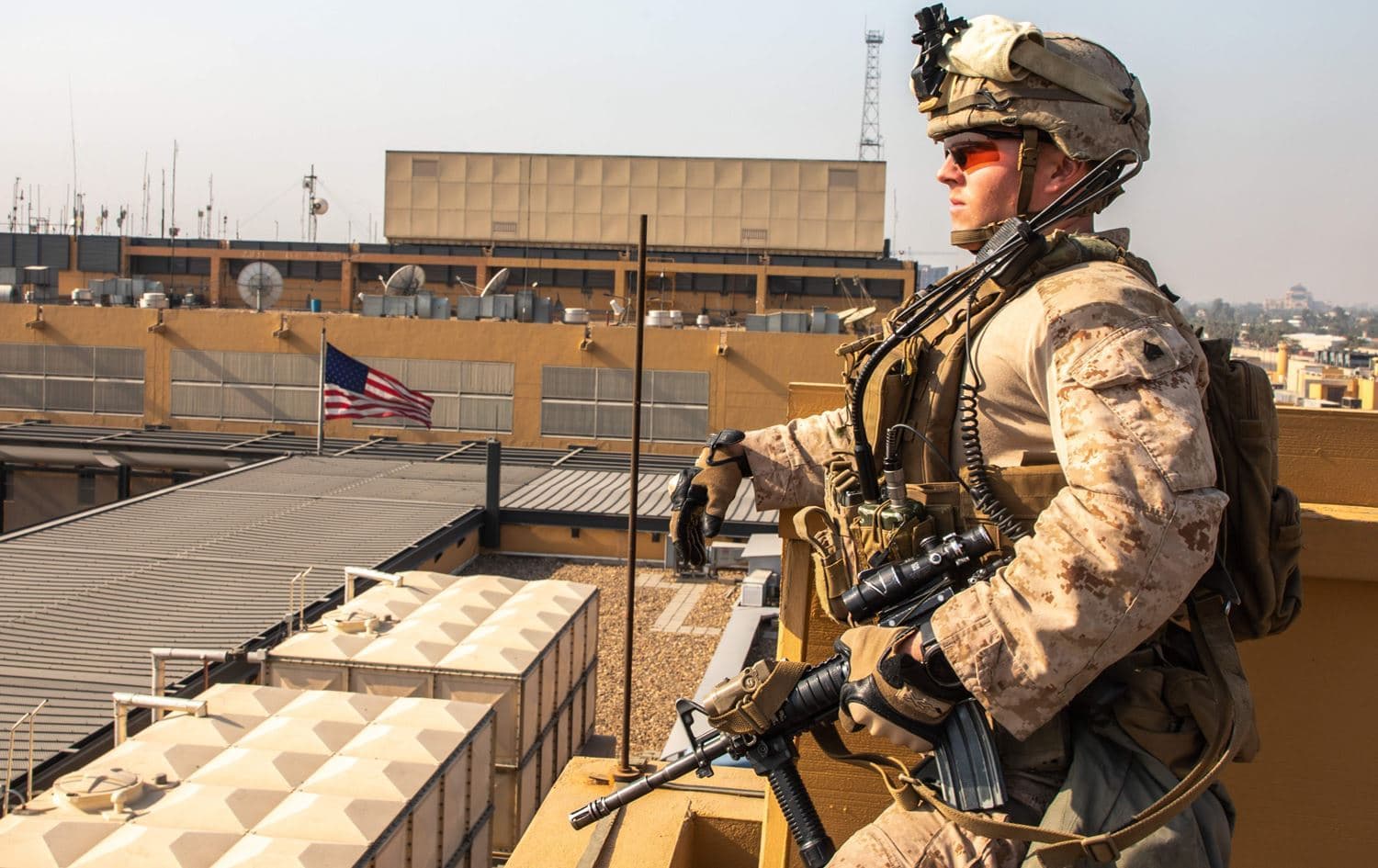 A US Marine reinforcing the Baghdad Embassy Compound in Baghdad on January 3, 2020. Photo: US Marine Corps Sgt. Kyle C. Talbot/AFP